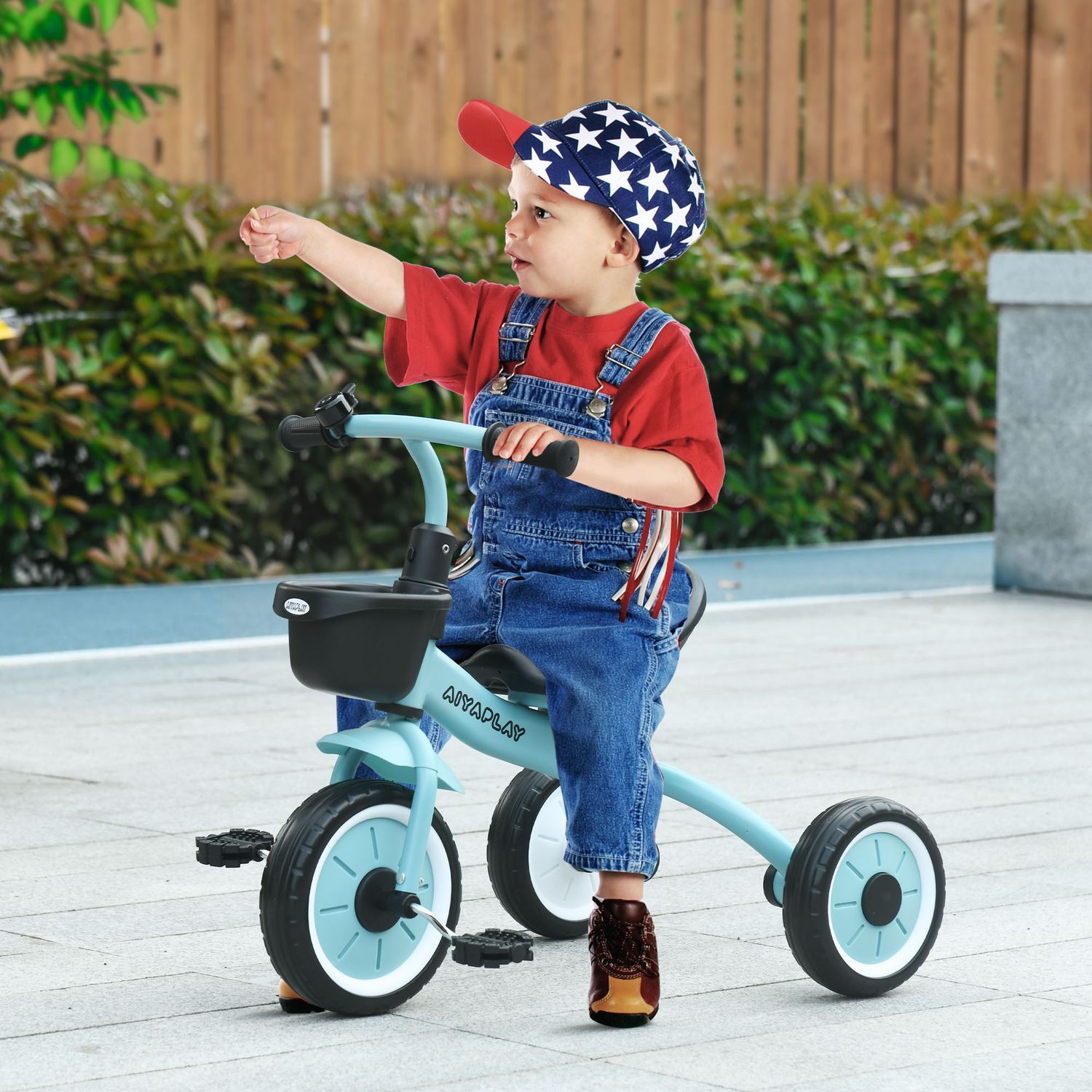 Trehjulet børnecykel med justerbart sæde, balancecykel med kurv og ur, pedaler, i 2-5 år