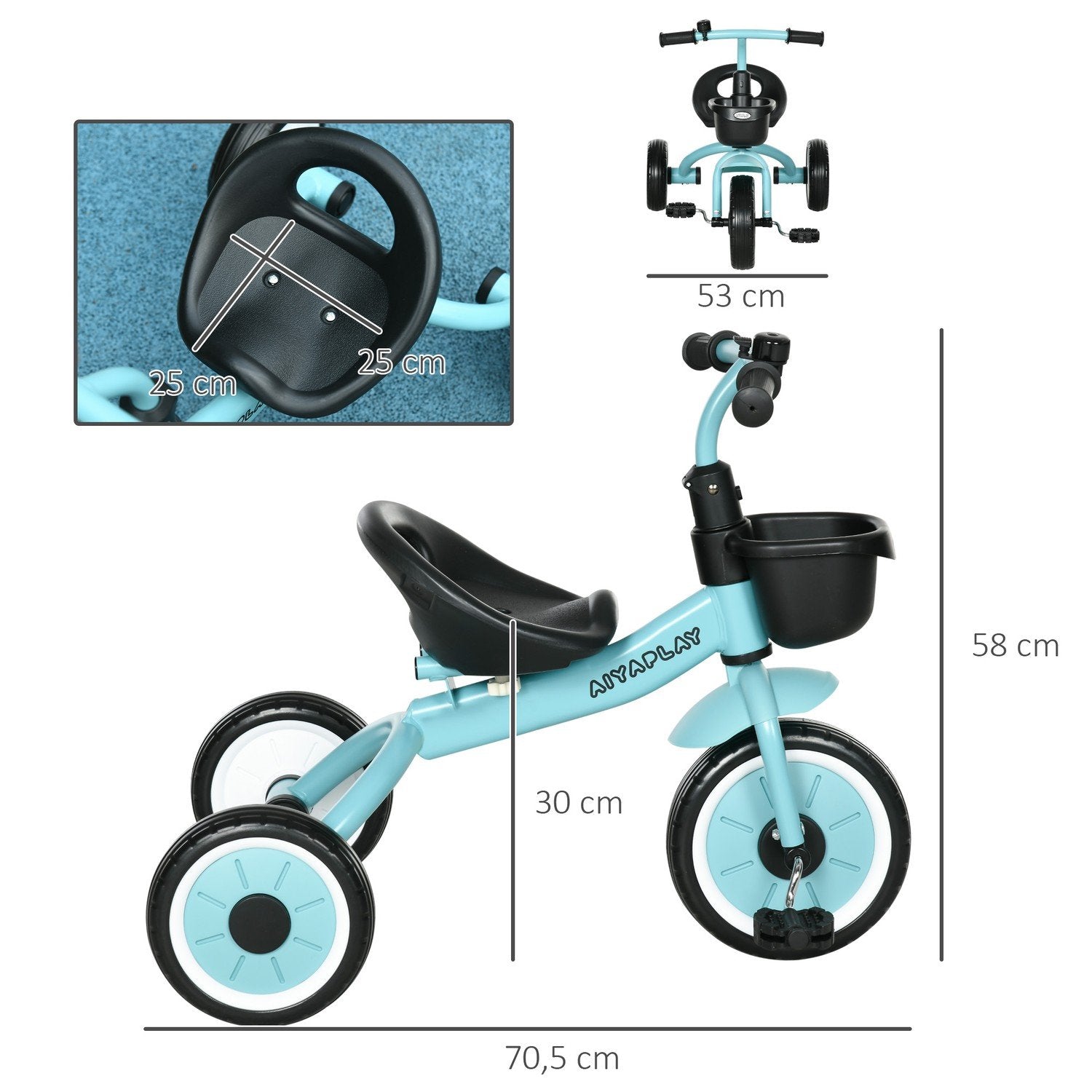 Trehjulet børnecykel med justerbart sæde, balancecykel med kurv og ur, pedaler, i 2-5 år