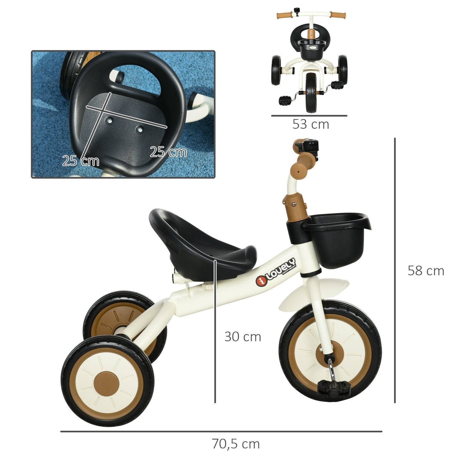 Trehjuling, Barncykel Med Justerbar Sits, Balanscykel Med Cykelkorg, Ringklocka, Barncykel Med Pedaler, Balanscykel För Barn 2-5 År