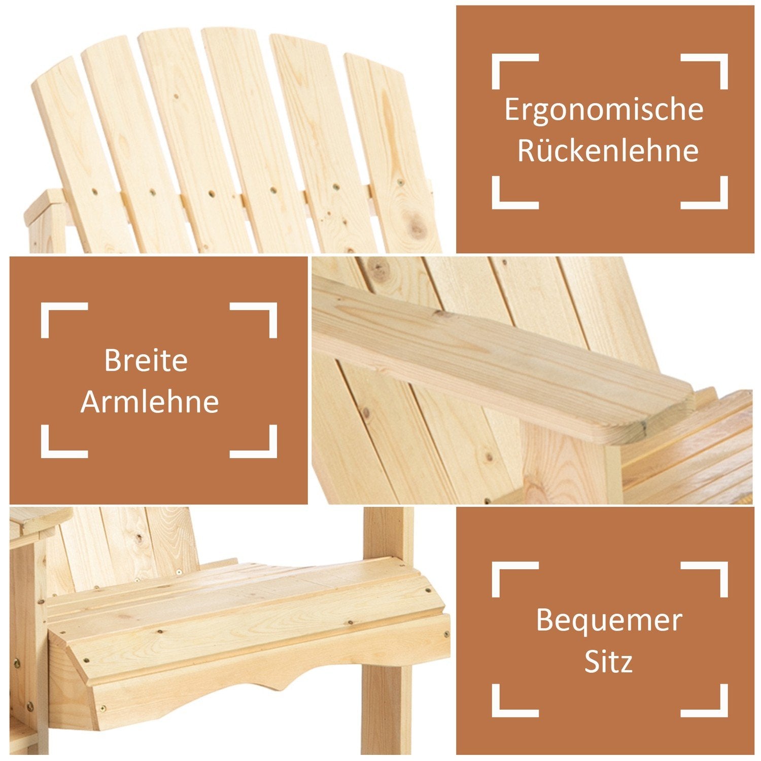 Adirondack Havestol Med Bord Og Paraplyhul 2-Pers Havestol Siddeområde Havemøbler Til Balkon Massivt Træ Natur 178 X 87 X 92 Cm