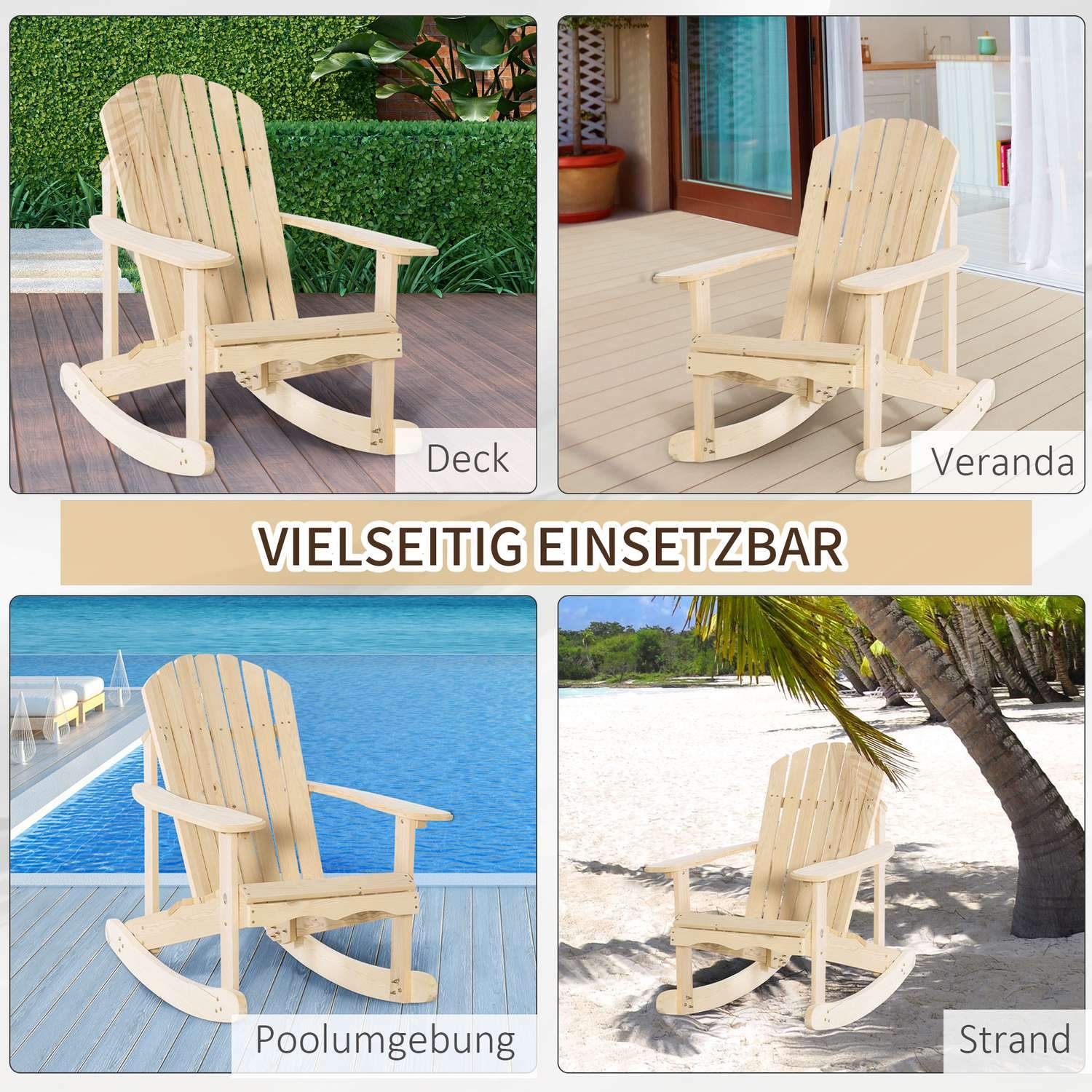 Adirondack gyngestol Havestol lavet af fyrretræ Terrassestol Havestol Gyngestol Havemøbler Balkonstol Naturlig 74 X 97 X 92 Cm