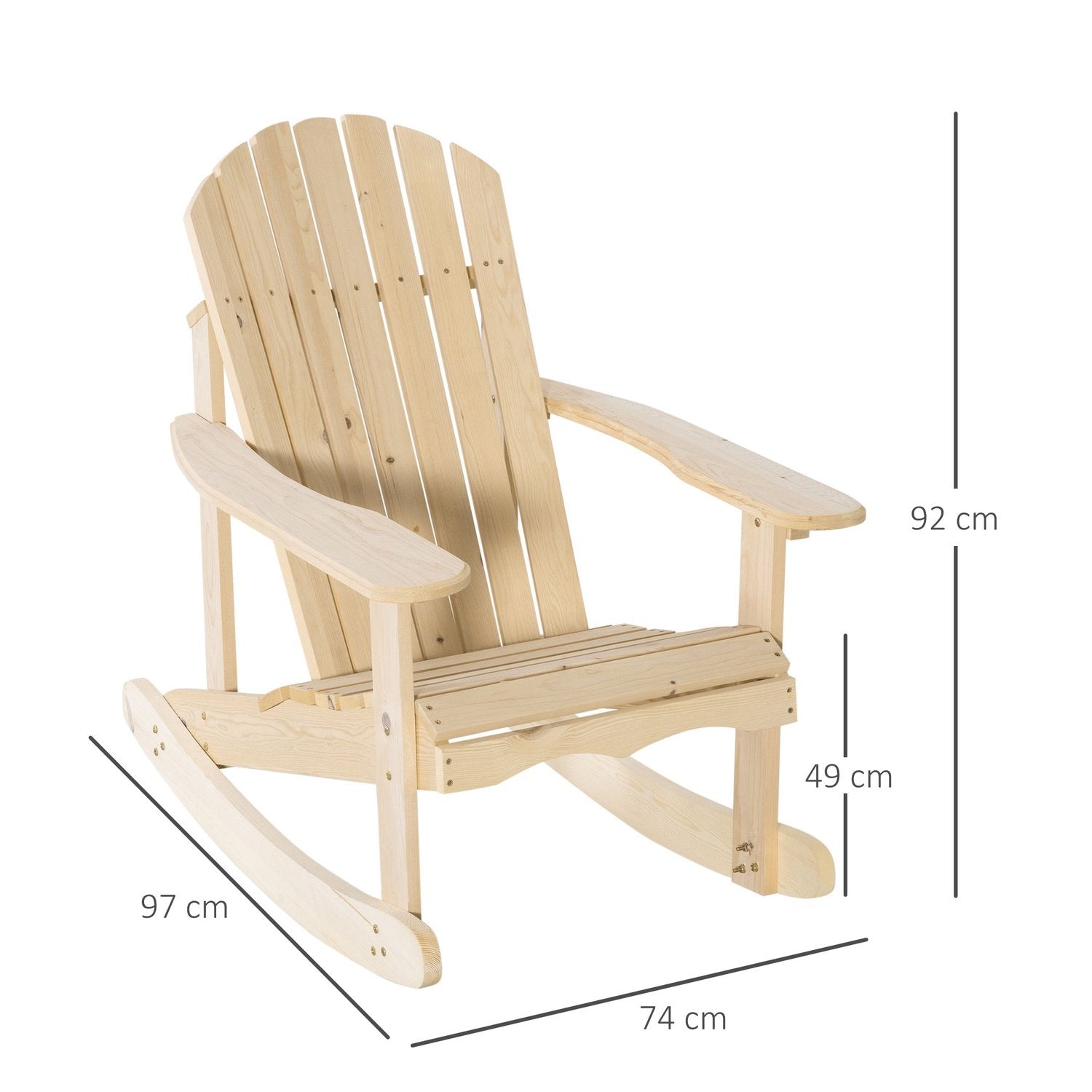 Adirondack gyngestol Havestol lavet af fyrretræ Terrassestol Havestol Gyngestol Havemøbler Balkonstol Naturlig 74 X 97 X 92 Cm