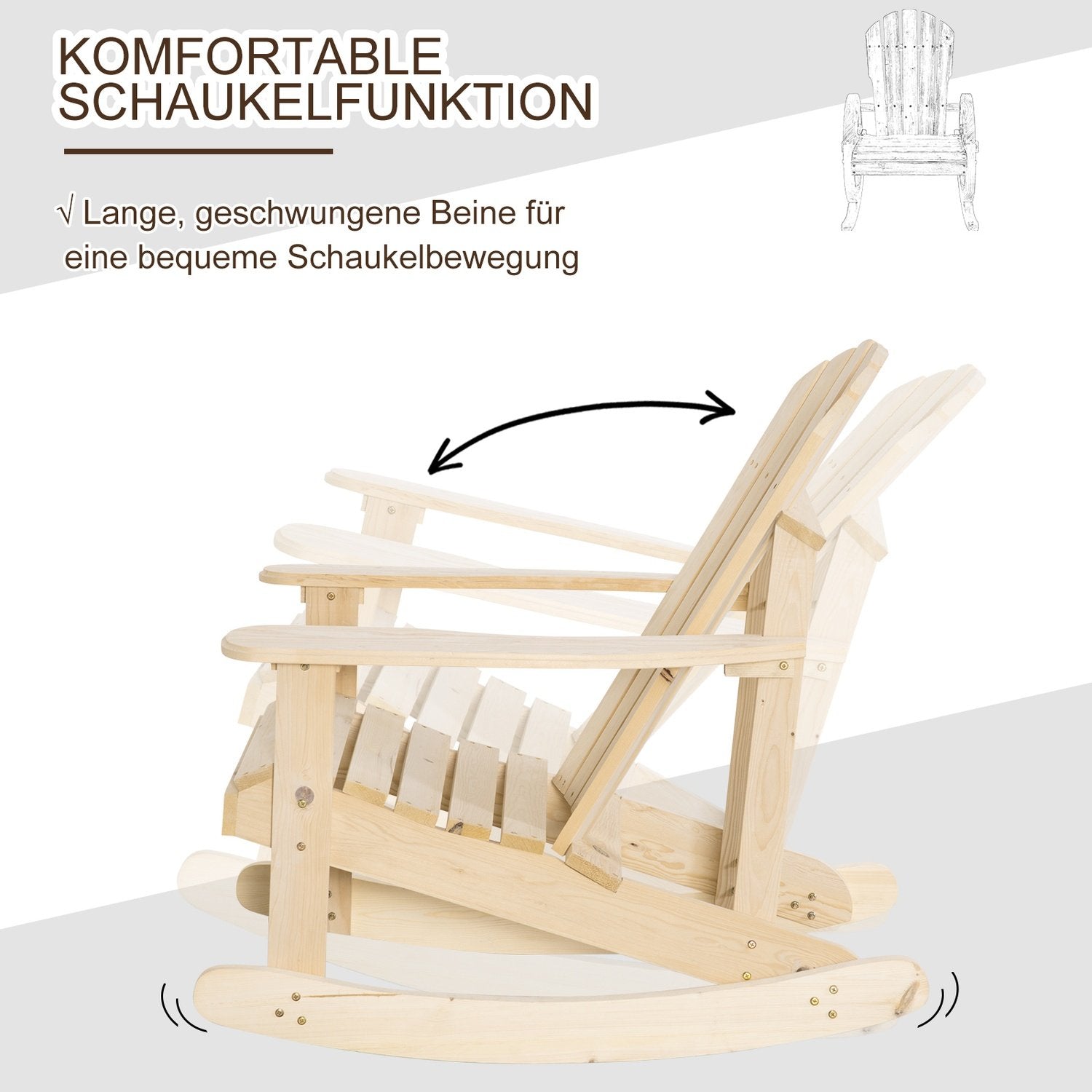 Adirondack gyngestol Havestol lavet af fyrretræ Terrassestol Havestol Gyngestol Havemøbler Balkonstol Naturlig 74 X 97 X 92 Cm