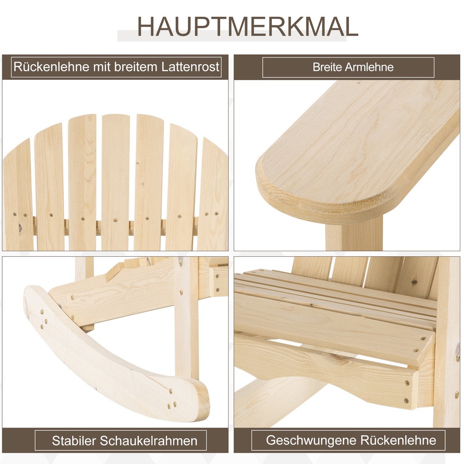 Adirondack gyngestol Havestol lavet af fyrretræ Terrassestol Havestol Gyngestol Havemøbler Balkonstol Naturlig 74 X 97 X 92 Cm