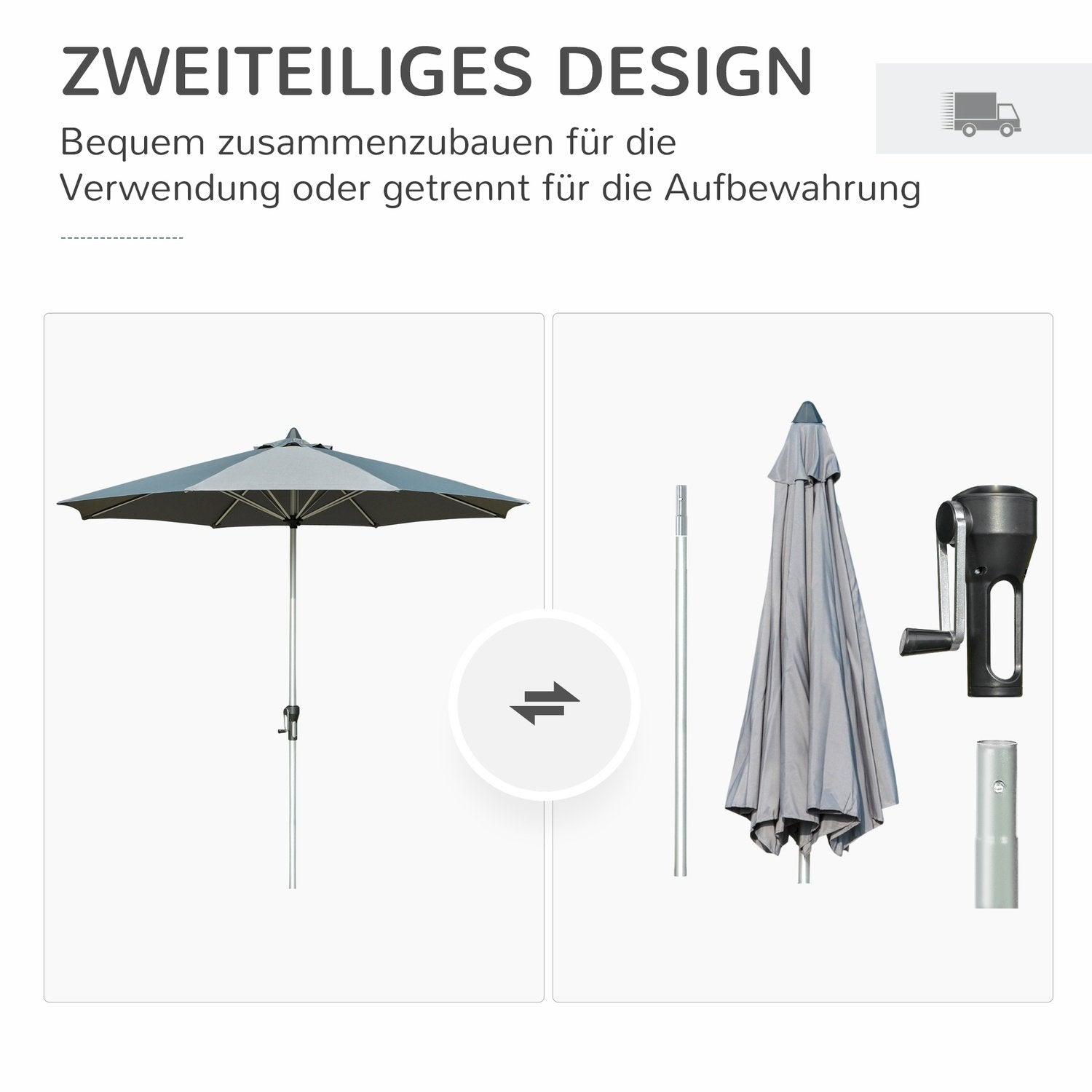 Parasol 2,7 M Balkon Market Paraply 8 Ribber Solskærm Aluminium Polyester Mørkegrå