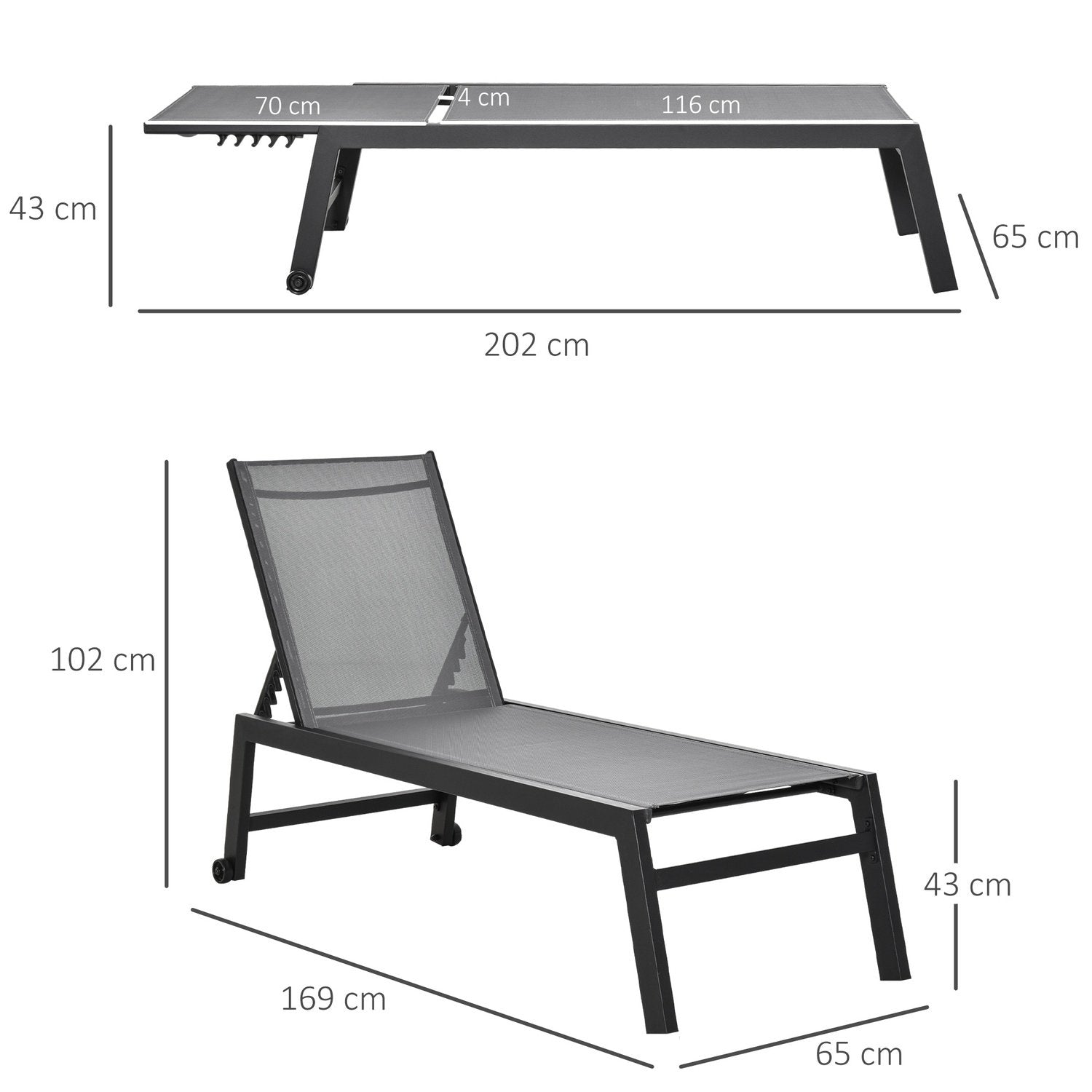 Solstol Trädgårdsstol 5-Stegs Ryggstöd Aluminiumgrå 169 X 65 X 102 Cm