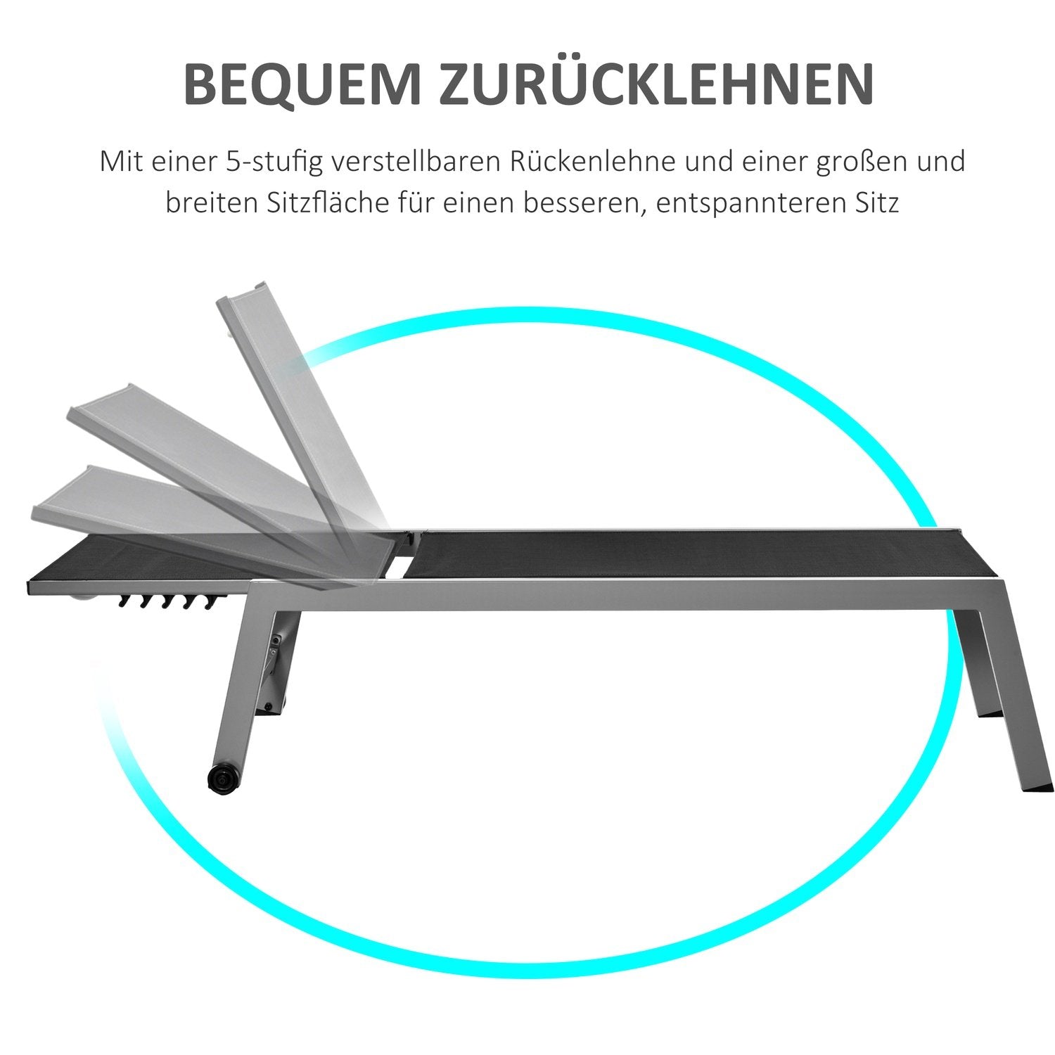 Afslapningsdækstol Liggestol 5-niveaus ryglæn Aluminium Sort 169X65X102Cm