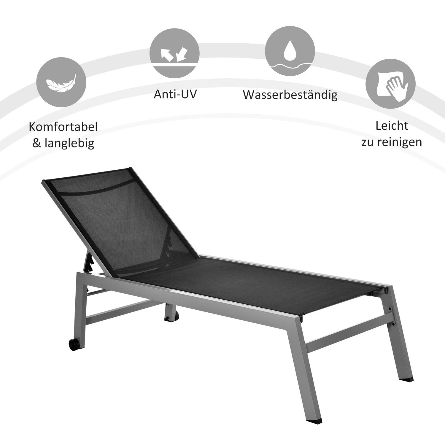 Afslapningsdækstol Liggestol 5-niveaus ryglæn Aluminium Sort 169X65X102Cm