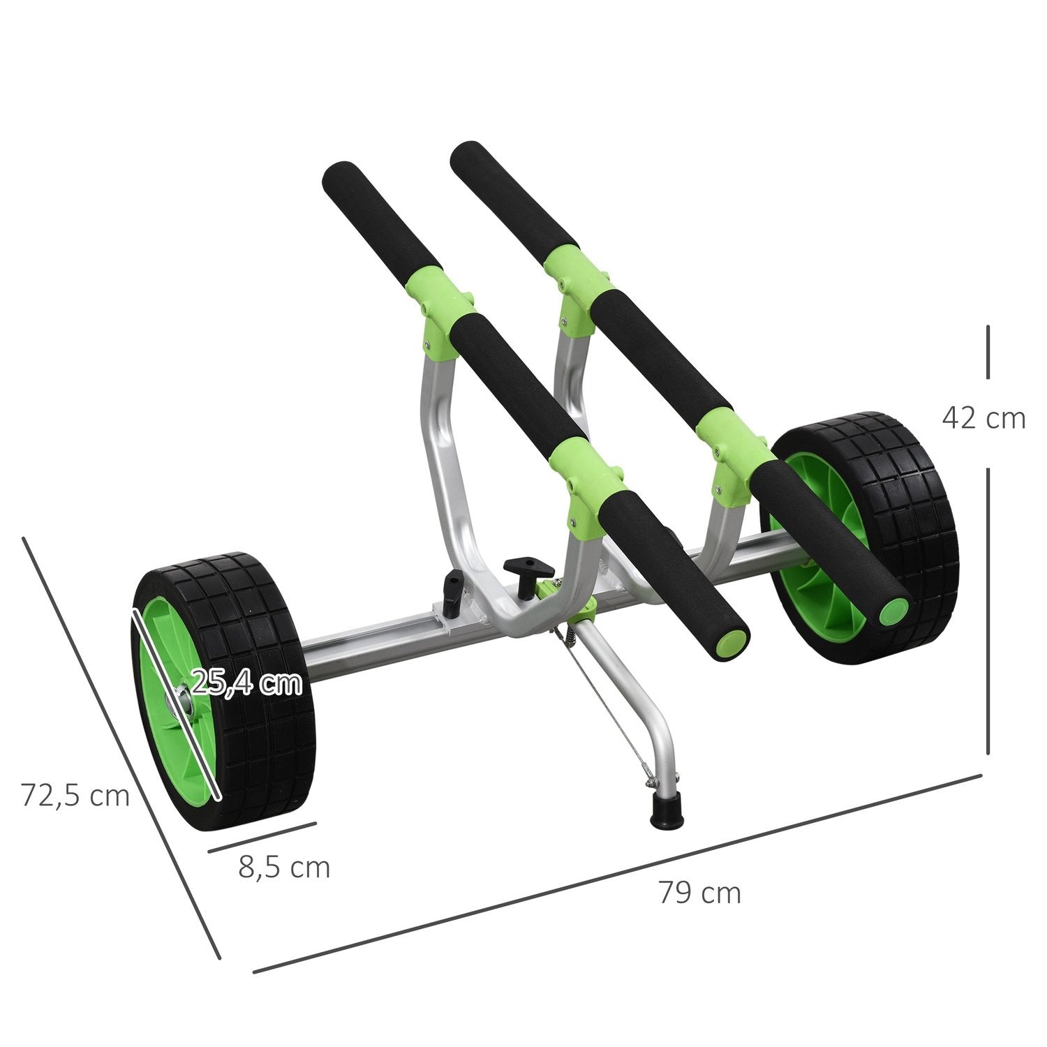 Kajakvogn Kanovogn ​​Justerbar bådvogn Surfvogn bådtrailer med stropper, kanotransportvogn, grøn + sort