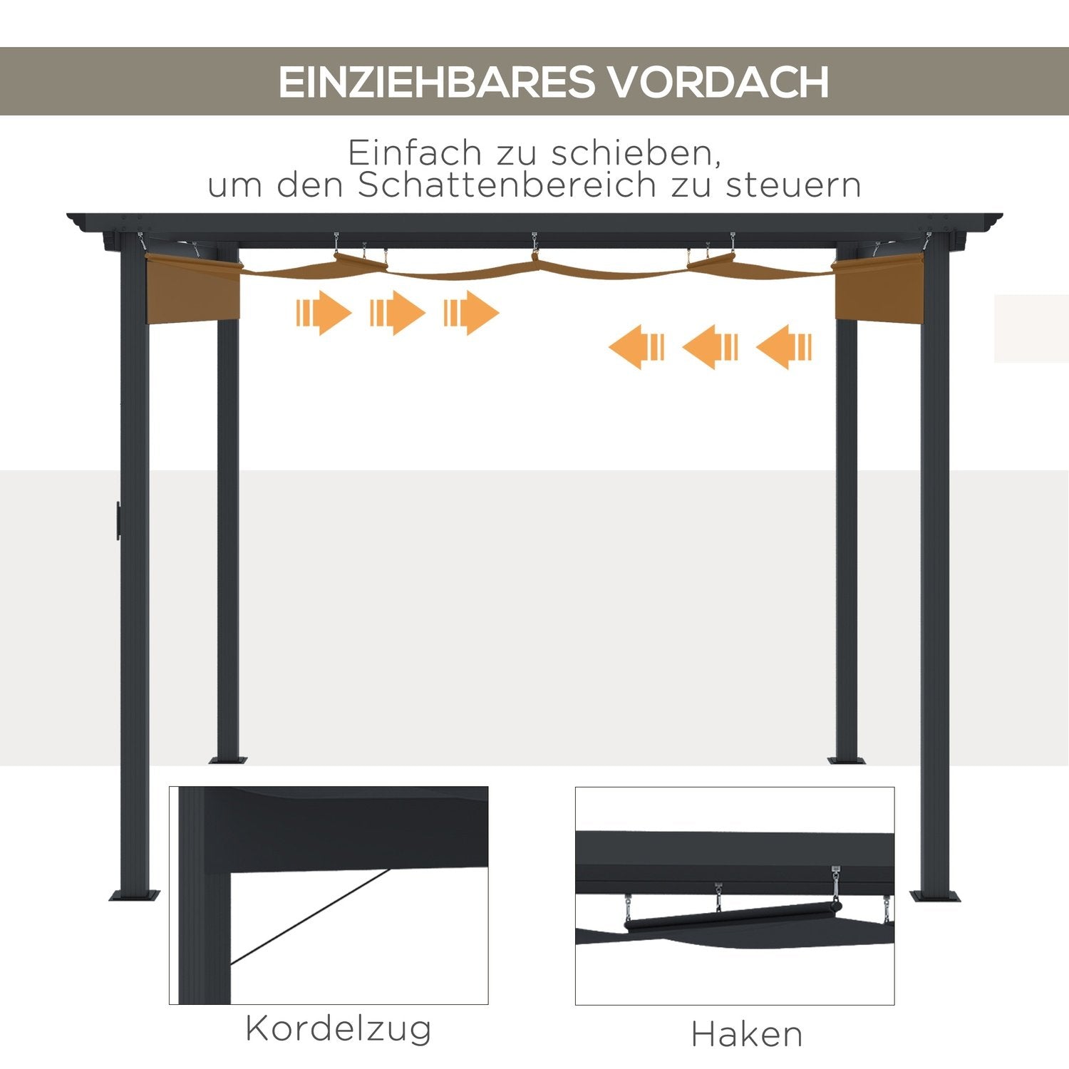 Pergola 2,95 X 2,95 M Gazebo Altantak Med Skjuttak Aluminium Polyester Grå