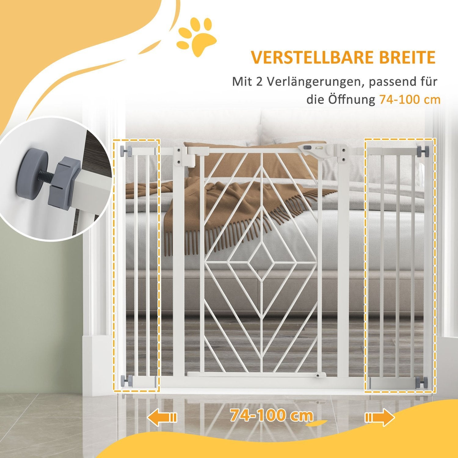 Trappeport Hunde Automatisk Dør Borefri Barriere 74-100Cm Hvid