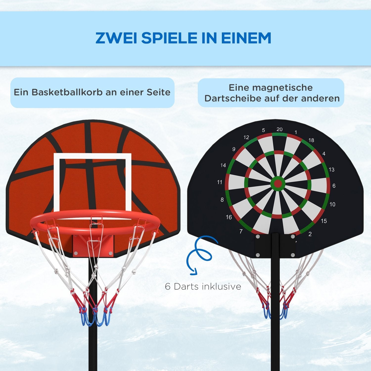 Basketballbøjlestativ Højdejusterbart basketballstativ Magnetisk dartskive 129-179 cm