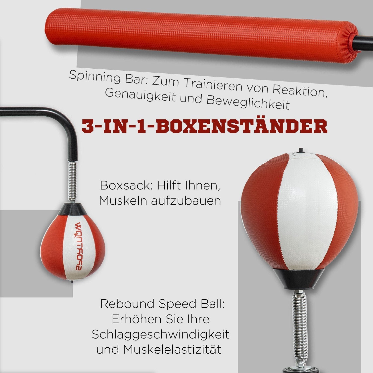 Stålåda Fristående Boxningssäck 140-205Cm Höjdjusterbar Stående Boxningstränare Med 2 Speed Balls Reflex Bar Sugkoppsbas För Vuxna