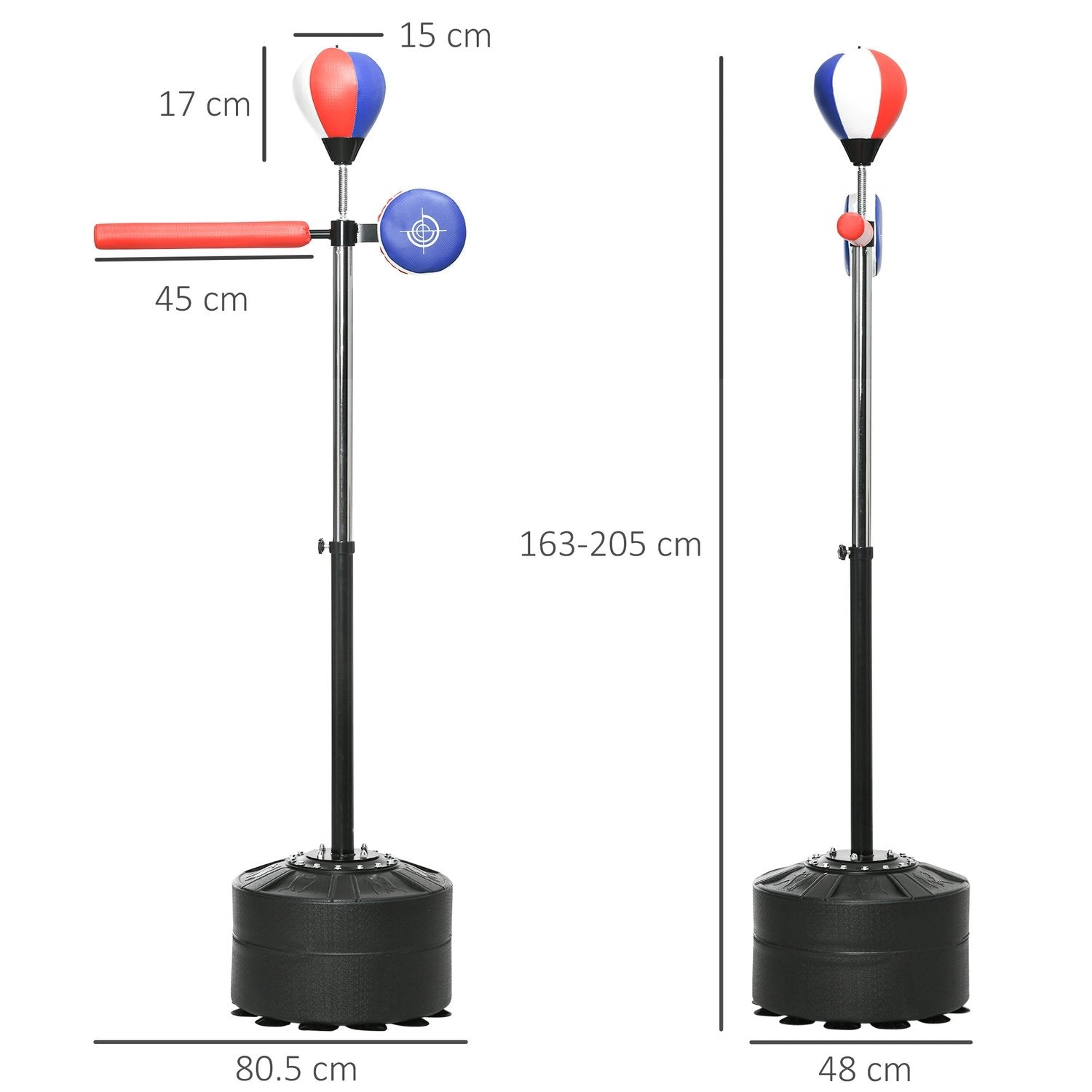 Boksesæk, boksestander med boksebold, refleksstang, 1,63-2,05M Højdejusterbar stående boksebold med klo, Hdpe, kunstlæder