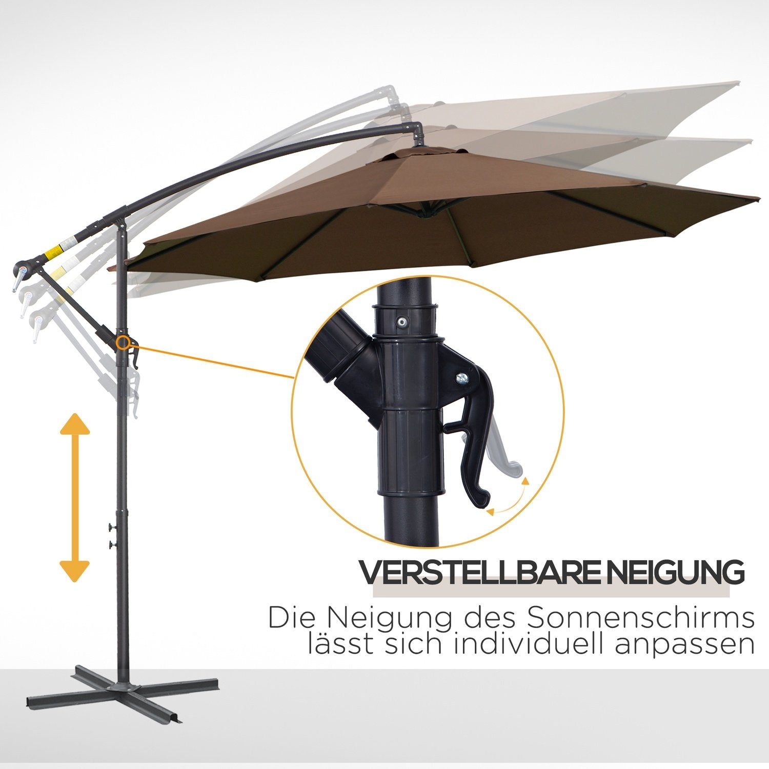 Parasol Cantilever Parasol med håndsving, stålramme &amp; polyesterstof, kaffe, Ø3X2,5M