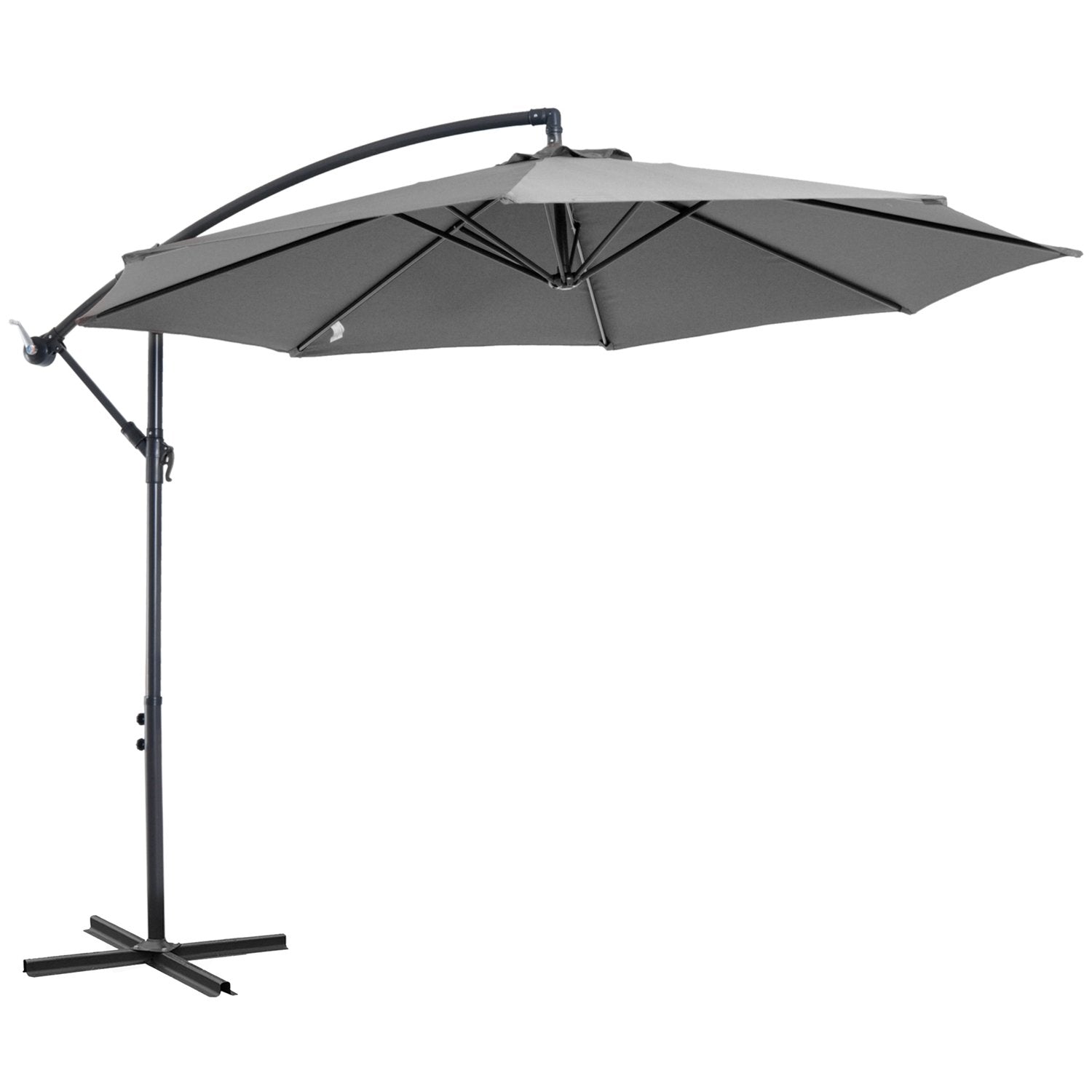 Parasol håndsving paraply med stålramme &amp; polyesterstof, grå, Ø2,95X2,45M