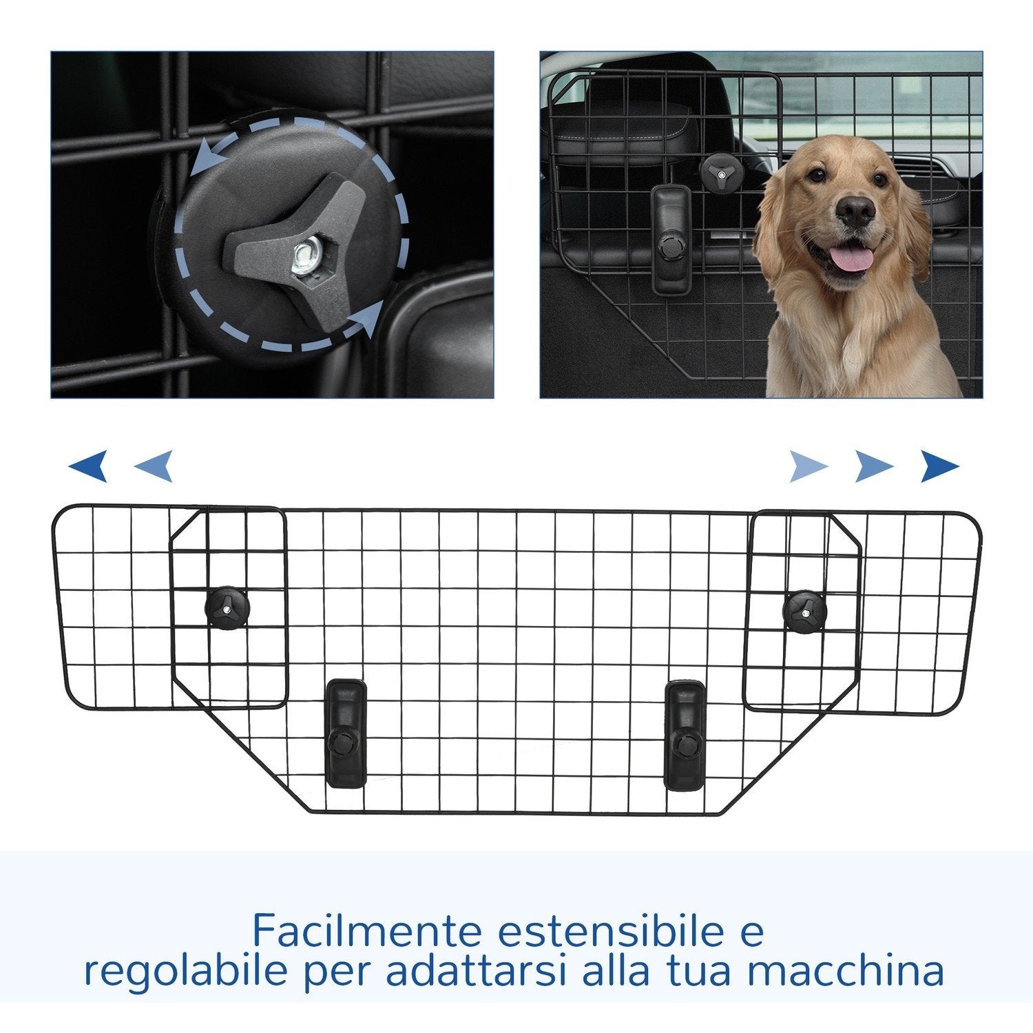 Dog Guard Universal Car Boot Gate, Justerbar Dog Gate Divider, Metall Svart, (90-120)X40,5Cm