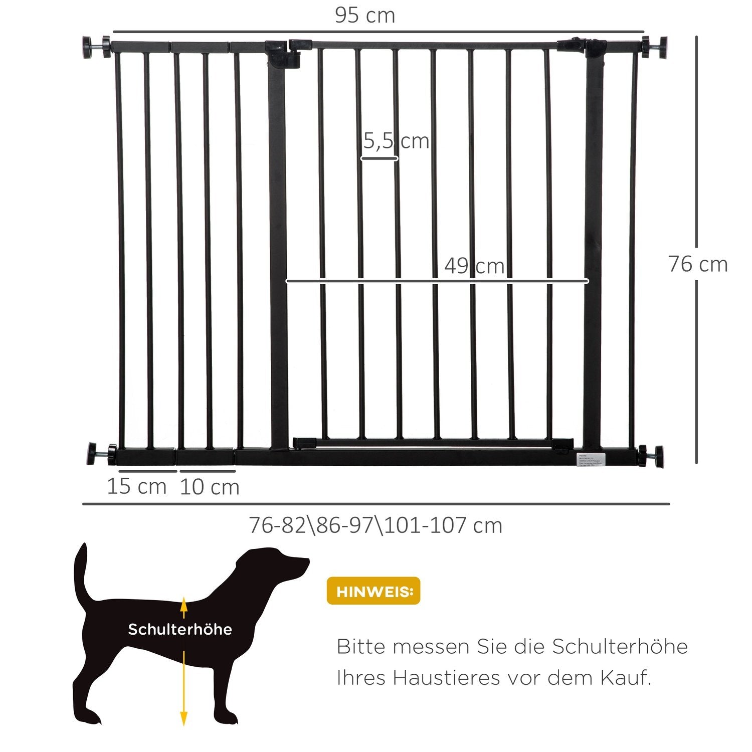 Dörr Säkerhetsport Trappport Ingen Borrning Hundspärr Husdjurshundgrindklämma Stål Svart 76-107X76Cm