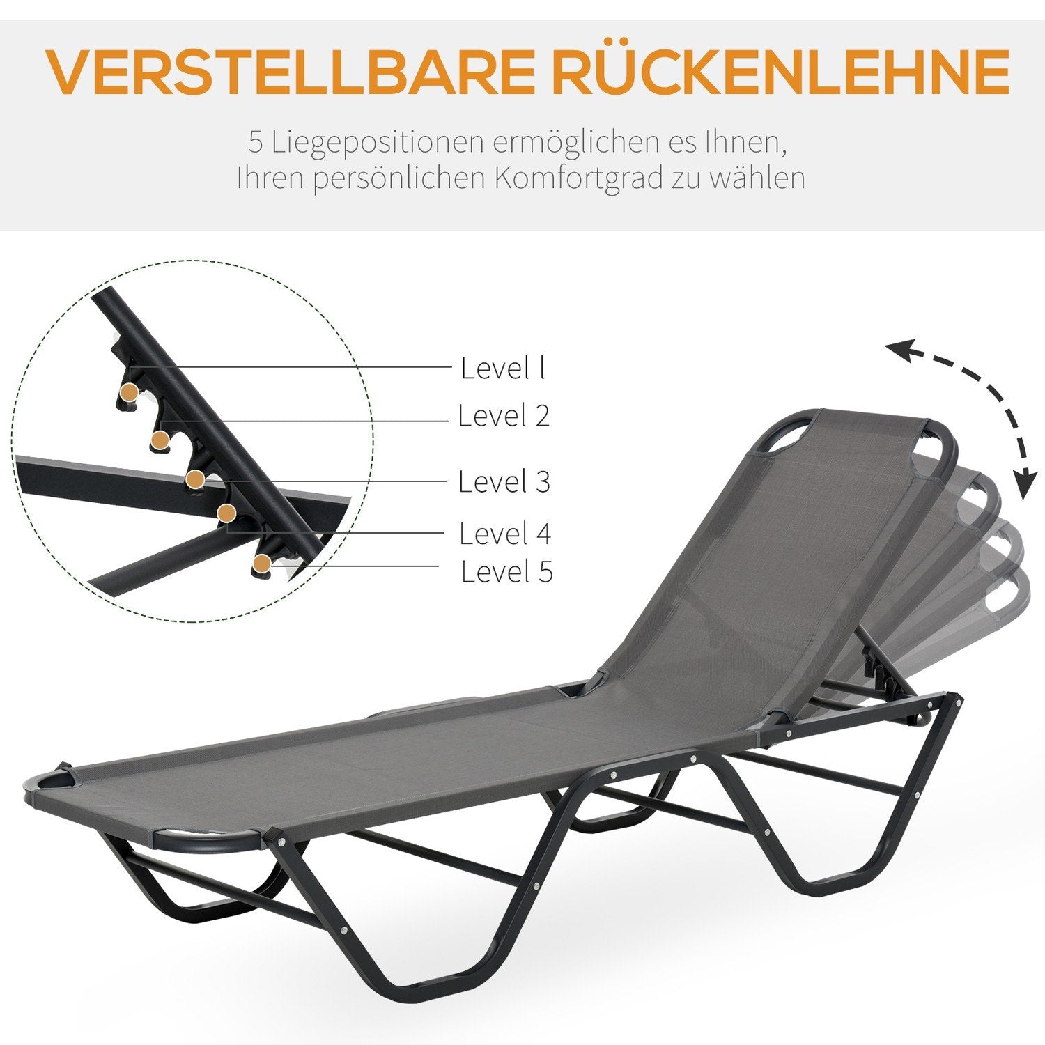 Liggestol Strandseng 5 etagers haveseng i aluminium Relax Liggestol Textline Grå + Sort 163 X 58,5 X 91 Cm