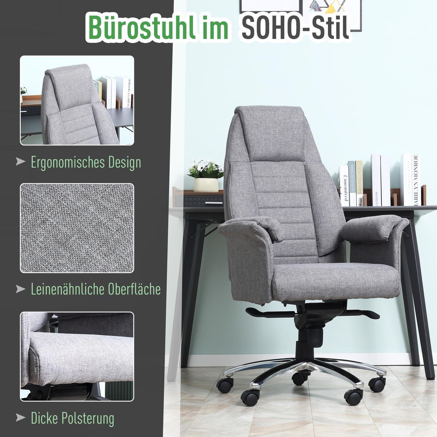 Kontorstol Drejestol ergonomisk, armlæn og højdejusterbar, imiteret linned, lysegrå, 68X72X120-126Cm