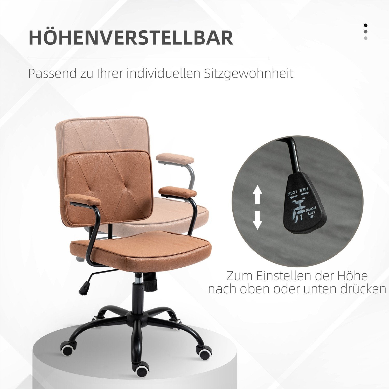 Kontorstol Skrivebordsstol Med Hjul Højde Justerbar Med Tilt Funktion 360° Rotation Vipbar Skum Barun 61 X 58 X 82-91 Cm