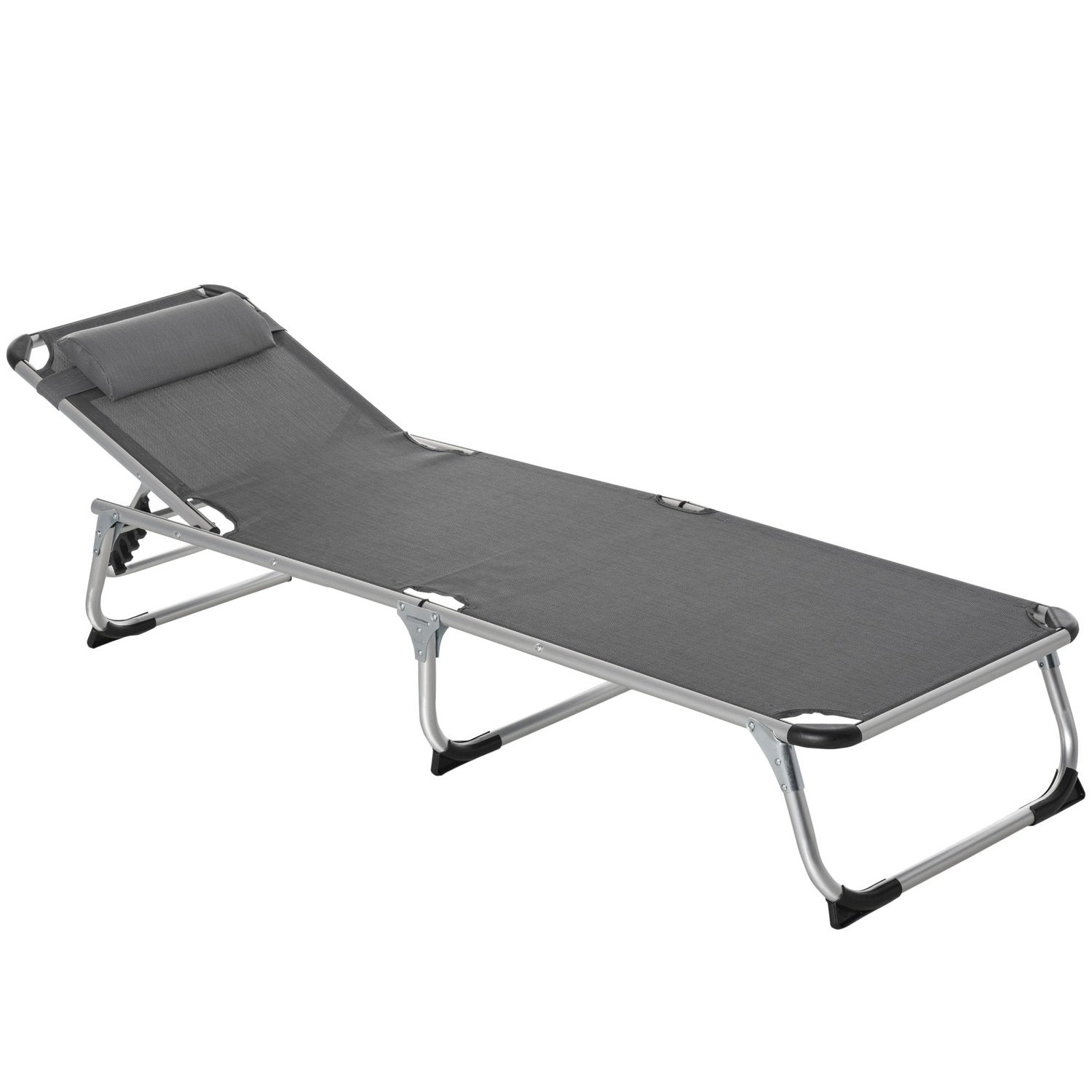 Solstol Trädgårdsstol Solstol I Aluminiumtyg Relaxstol 5-Vägs Justerbar Hopfällbar Ergonomisk Mesh Grå 170 X 60 X 76 Cm