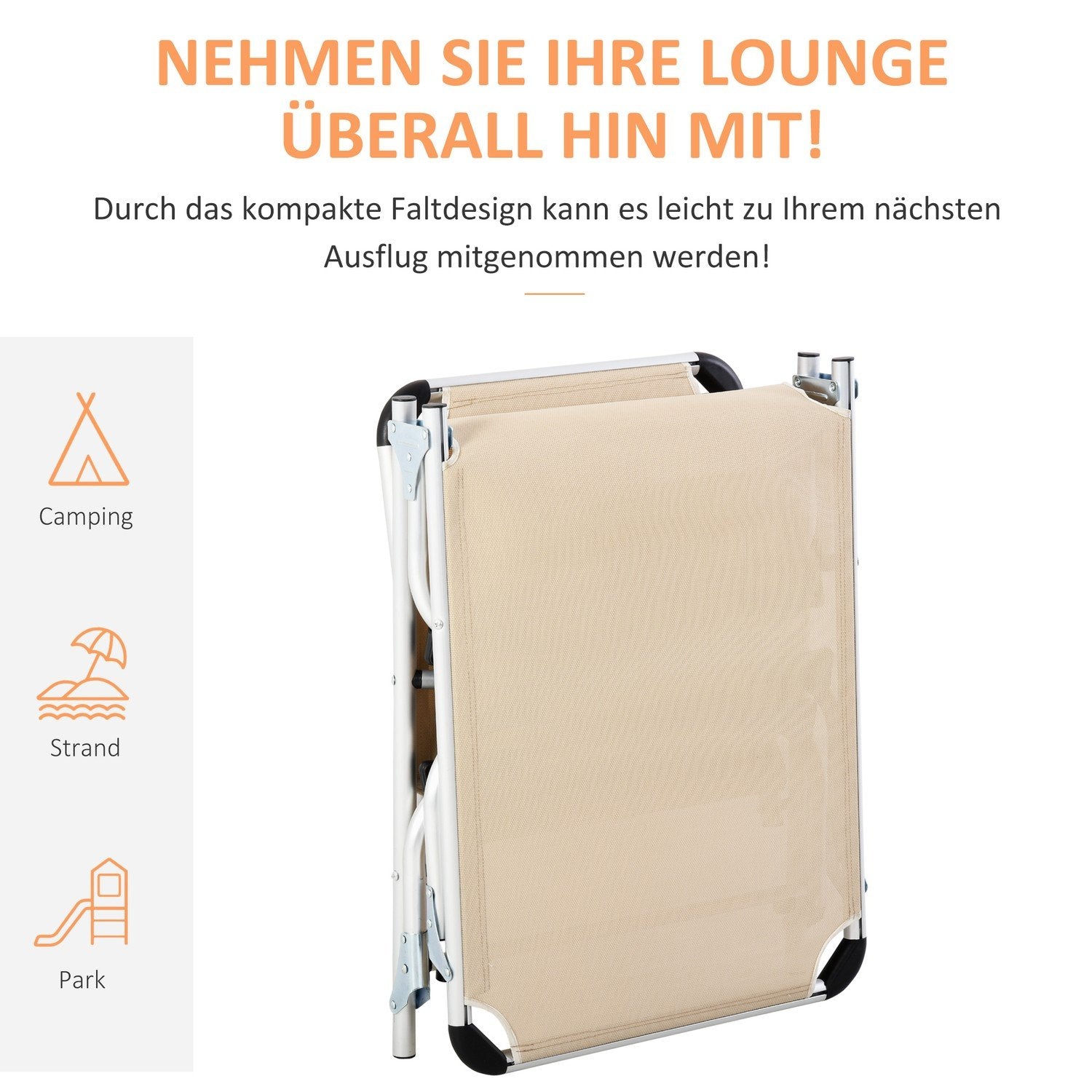 Haveseng i aluminium 5-vejs justerbar sammenfoldelig ergonomisk mesh beige 170X60X76Cm