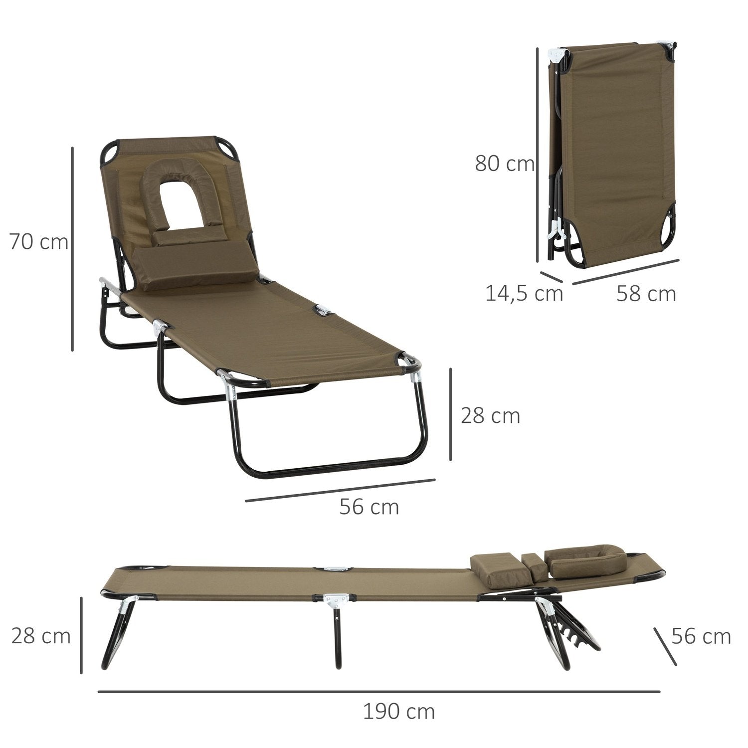 Solstol, Trädgårdsstol, Trebent Solstol, Relaxsäng Med Läsfönster, Ansiktsöppning, Brun