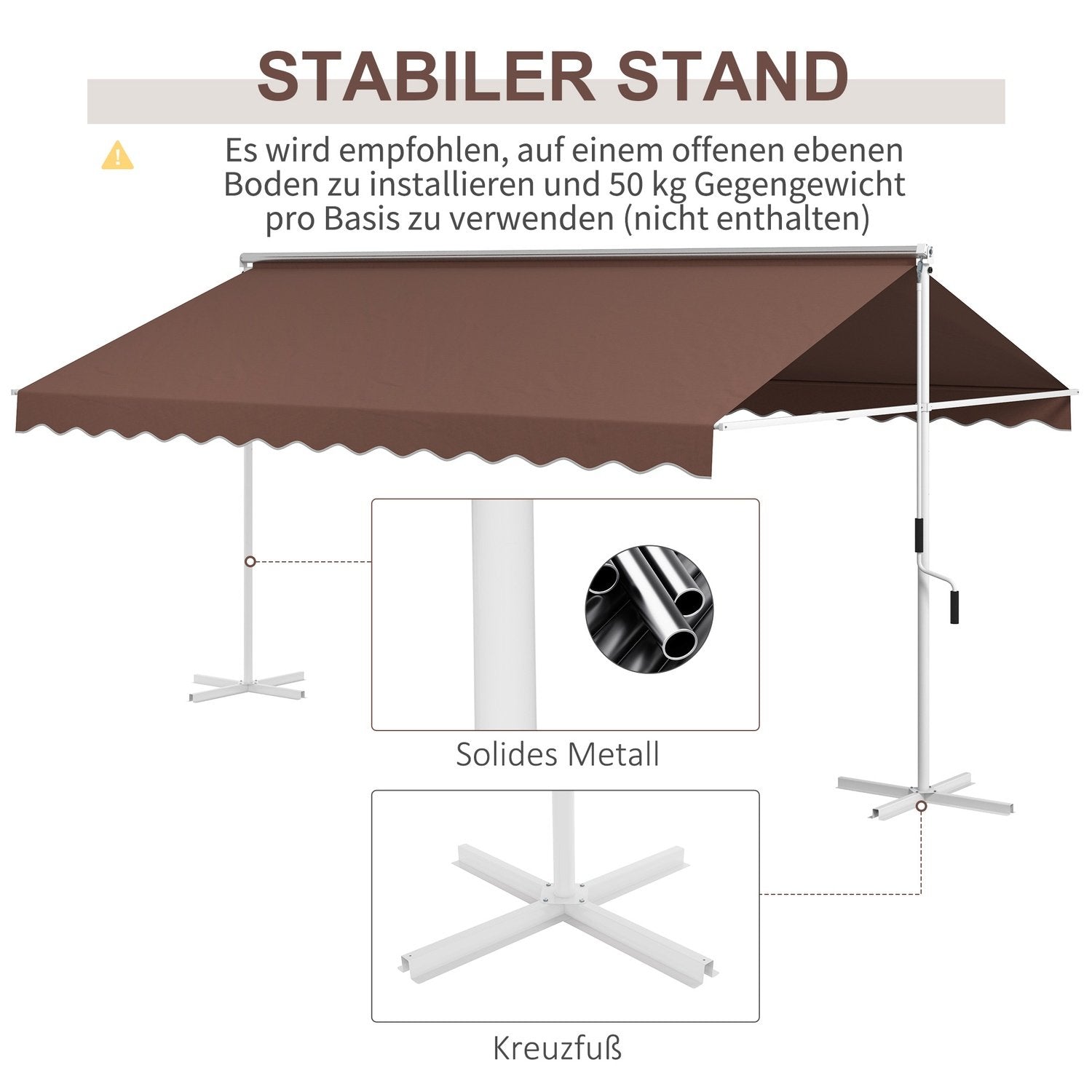 Stående Markis 4,5 X 3,4 M Trädgårdsmarkis Handvev Utdragbar Altantak Justerbar Solskydd Polyester Kaffe