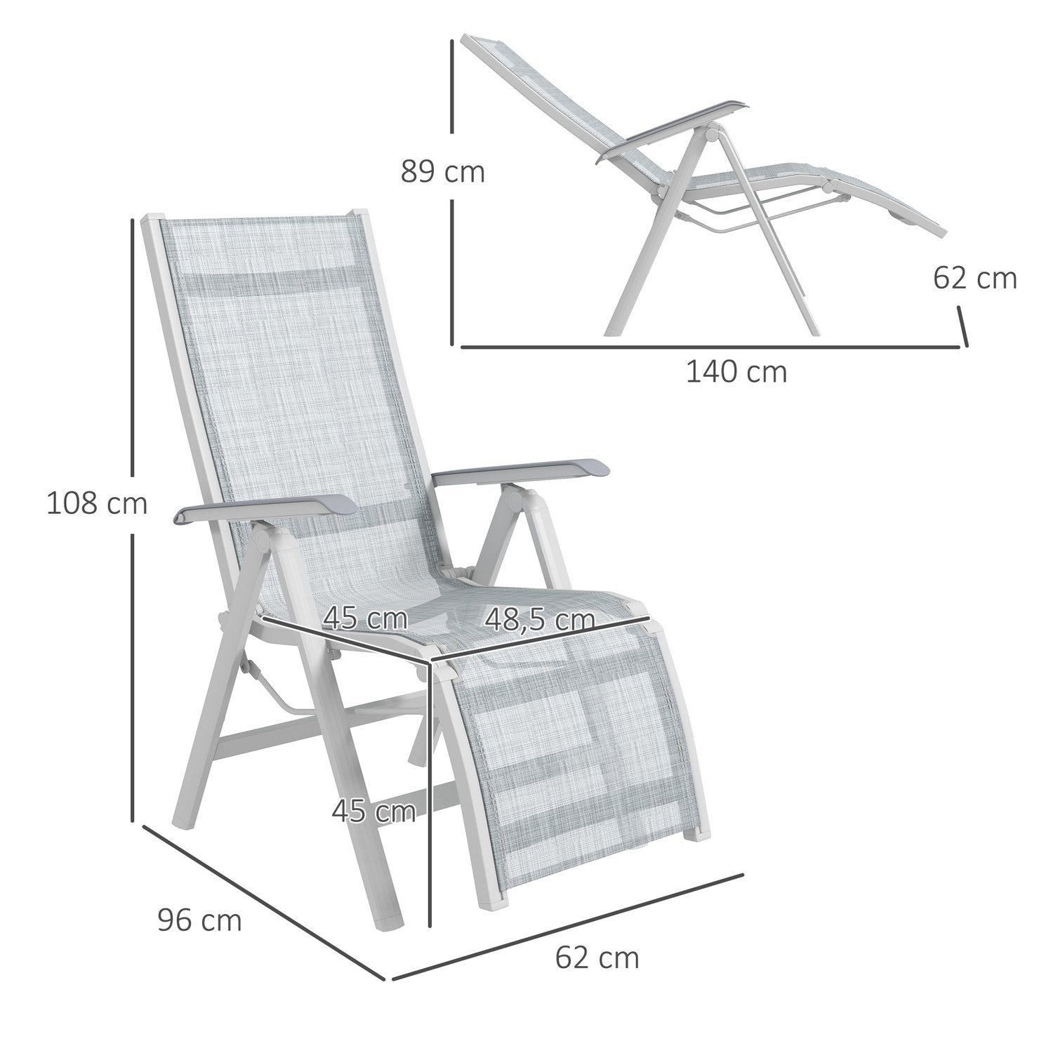 Solseng Sammenklappelig have Solseng Solseng med justerbar fodstøtte Ryglæn Camping solseng til terrasse Balkon Net Mørkegrå