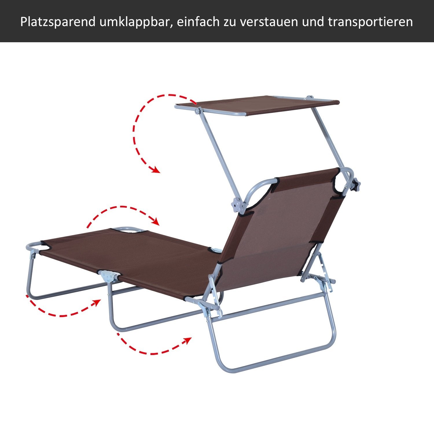 Solstol Hopfällbar Trädgårdsstol Med Solskydd, Brun, 187X58X36 Cm