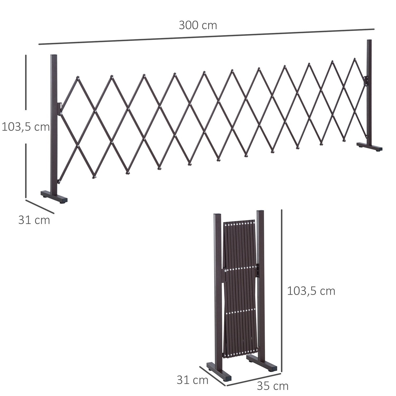 Saxgrind, Utdragbar Barriär, 35-300 Cm, Perfekt För Trädgård, Aluminium, Brun, H103,5 Cm