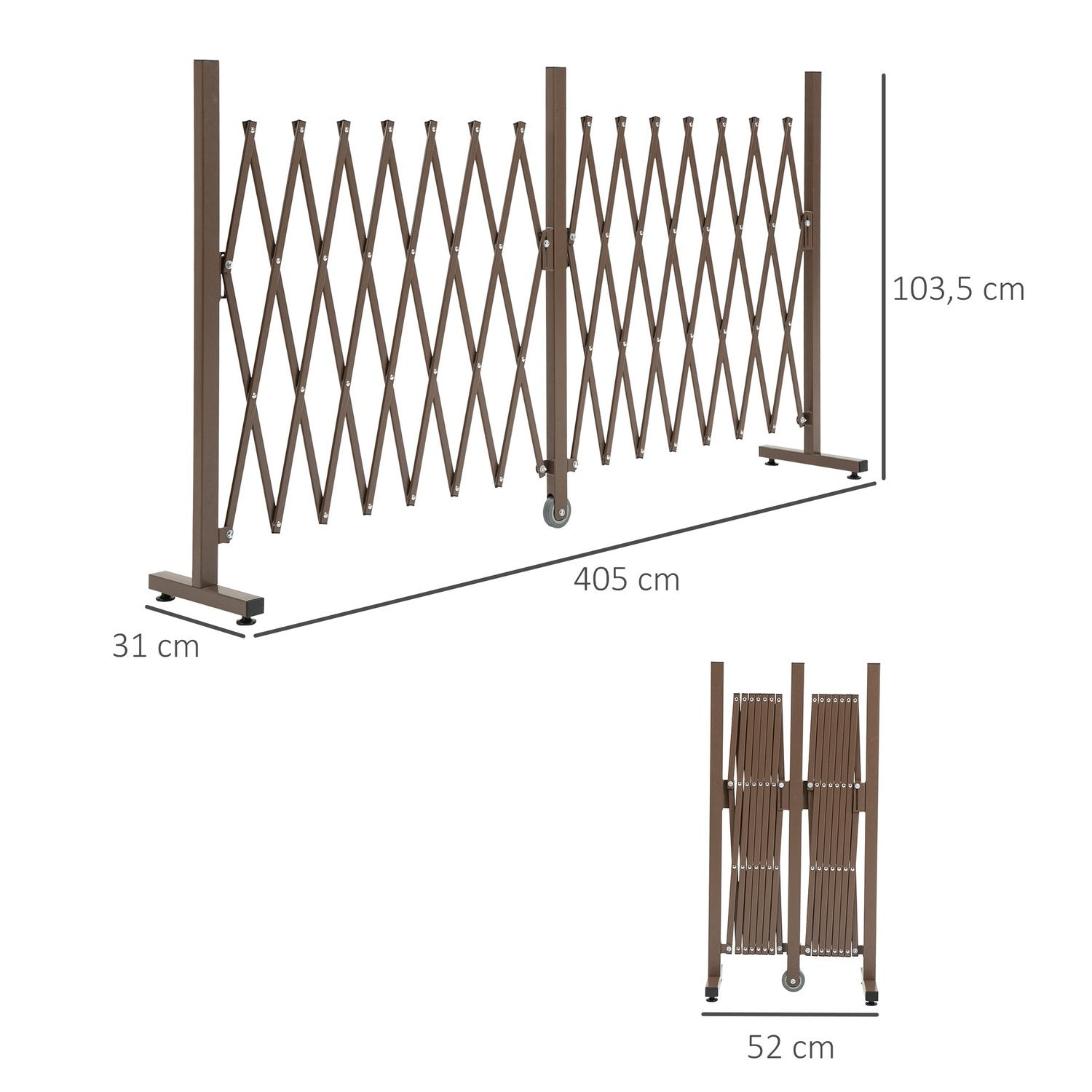 Scissor Gate Barrier Utdragbar 52-405Cm Trädgård Aluminium Brun H103,5Cm