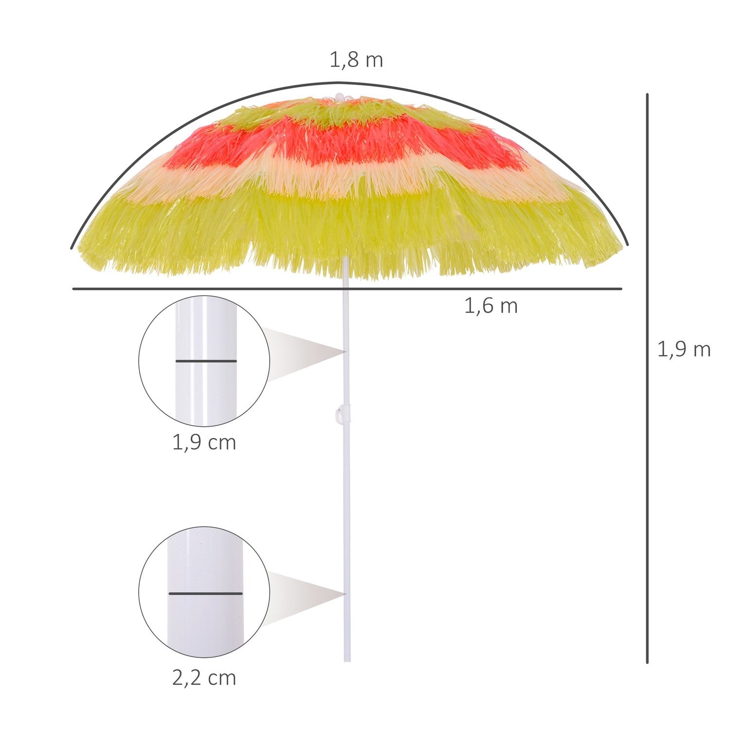 Parasol Hawaiian Paraply Strandparaply Fest Paraply Haveparaply I Forskellige farver 4 modeller (Hawaiisk Paraply/Ø160Cm/Farverig)