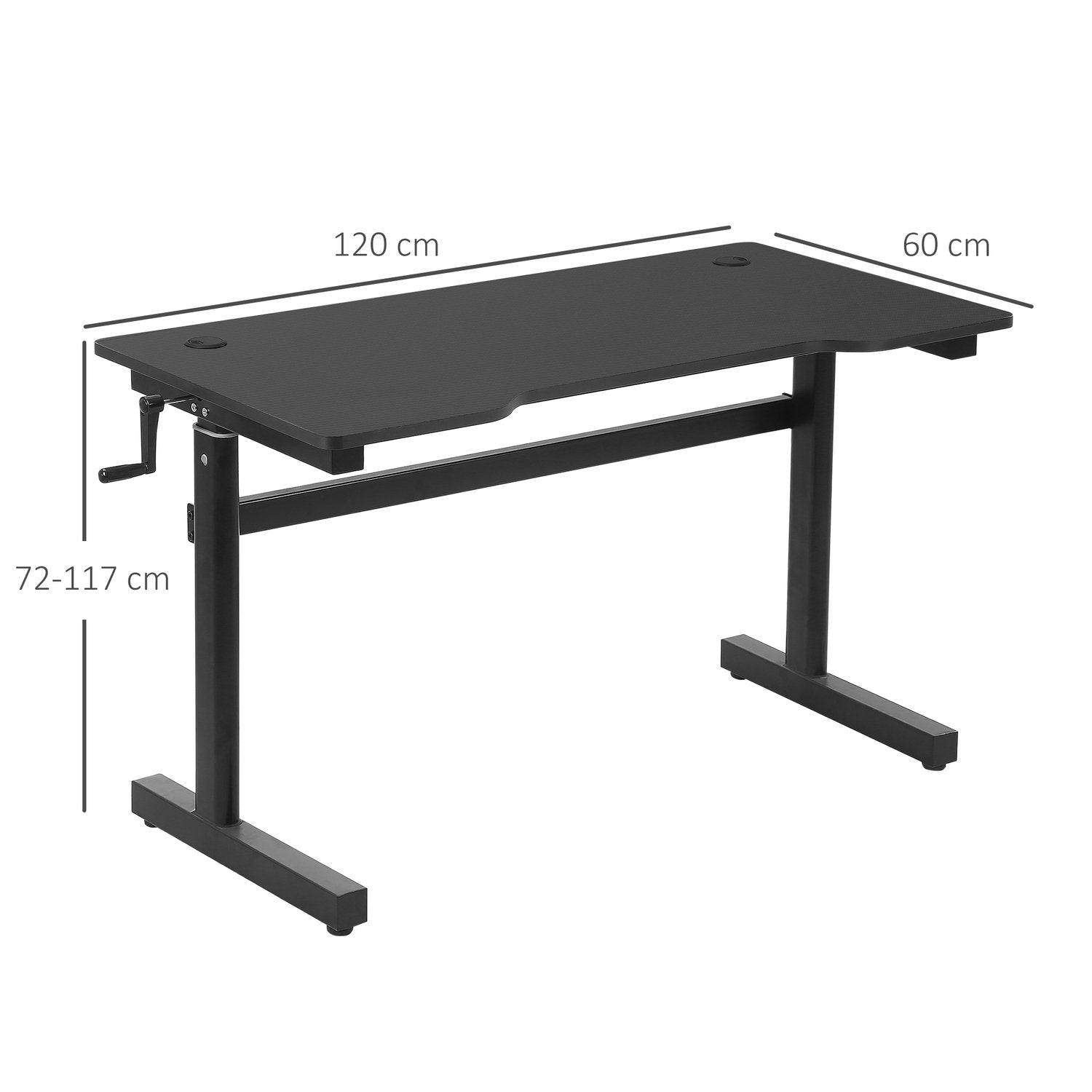 Skrivebord Computer Skrivebord Højdejusterbar håndsving Løftestativ Skrivebordsjusterbar fodstøtte Mdf Metal Sort 120 X 60 X 72-117 Cm