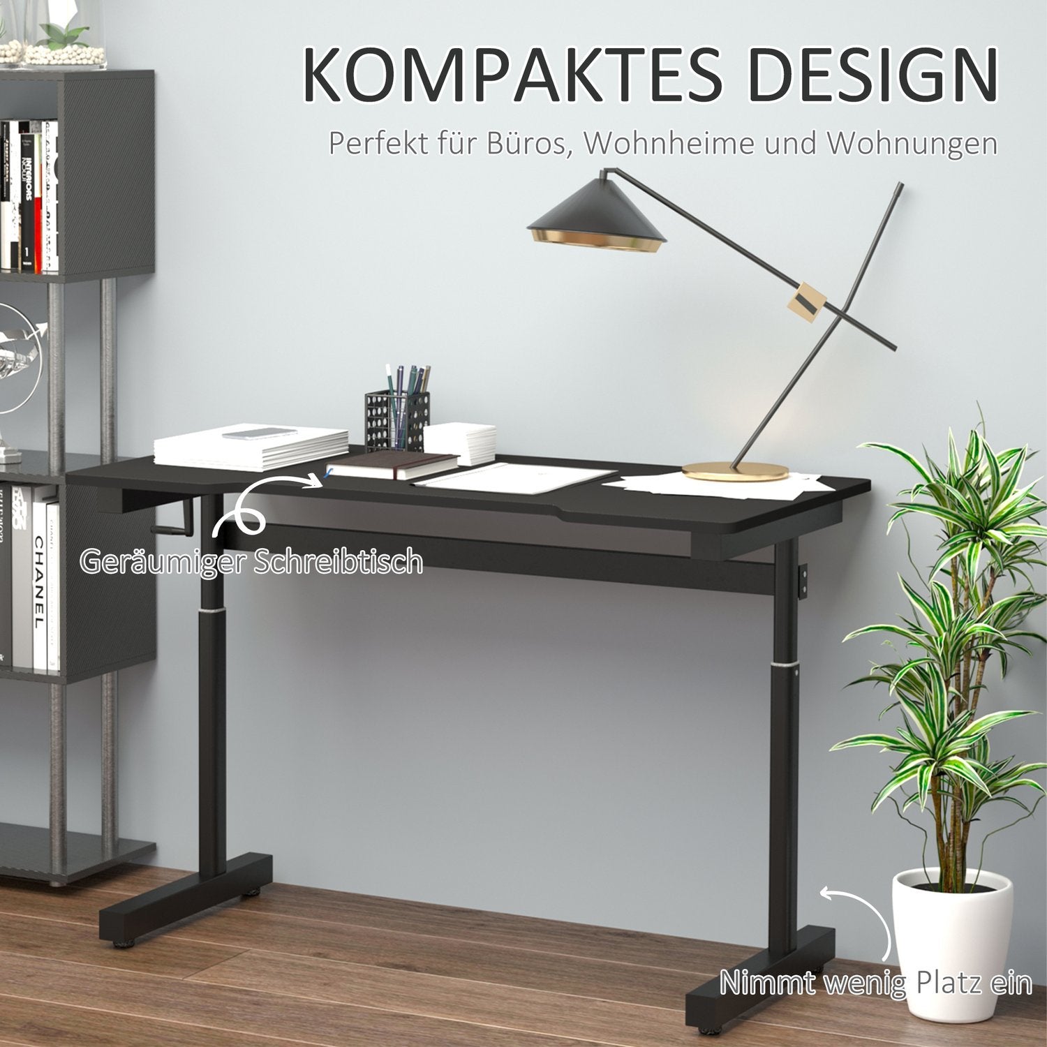 Skrivebord Computer Skrivebord Højdejusterbar håndsving Løftestativ Skrivebordsjusterbar fodstøtte Mdf Metal Sort 120 X 60 X 72-117 Cm