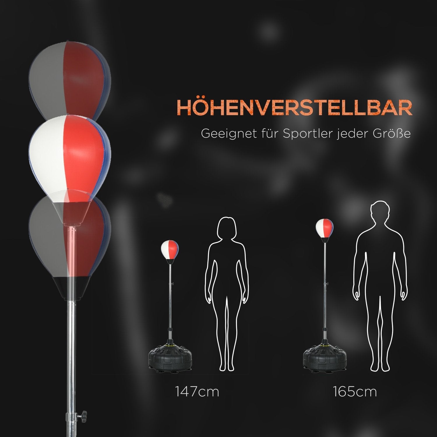 Boksesæk Højdejusterbar 147-165cm, stående boksetræner til træning og træning, sort