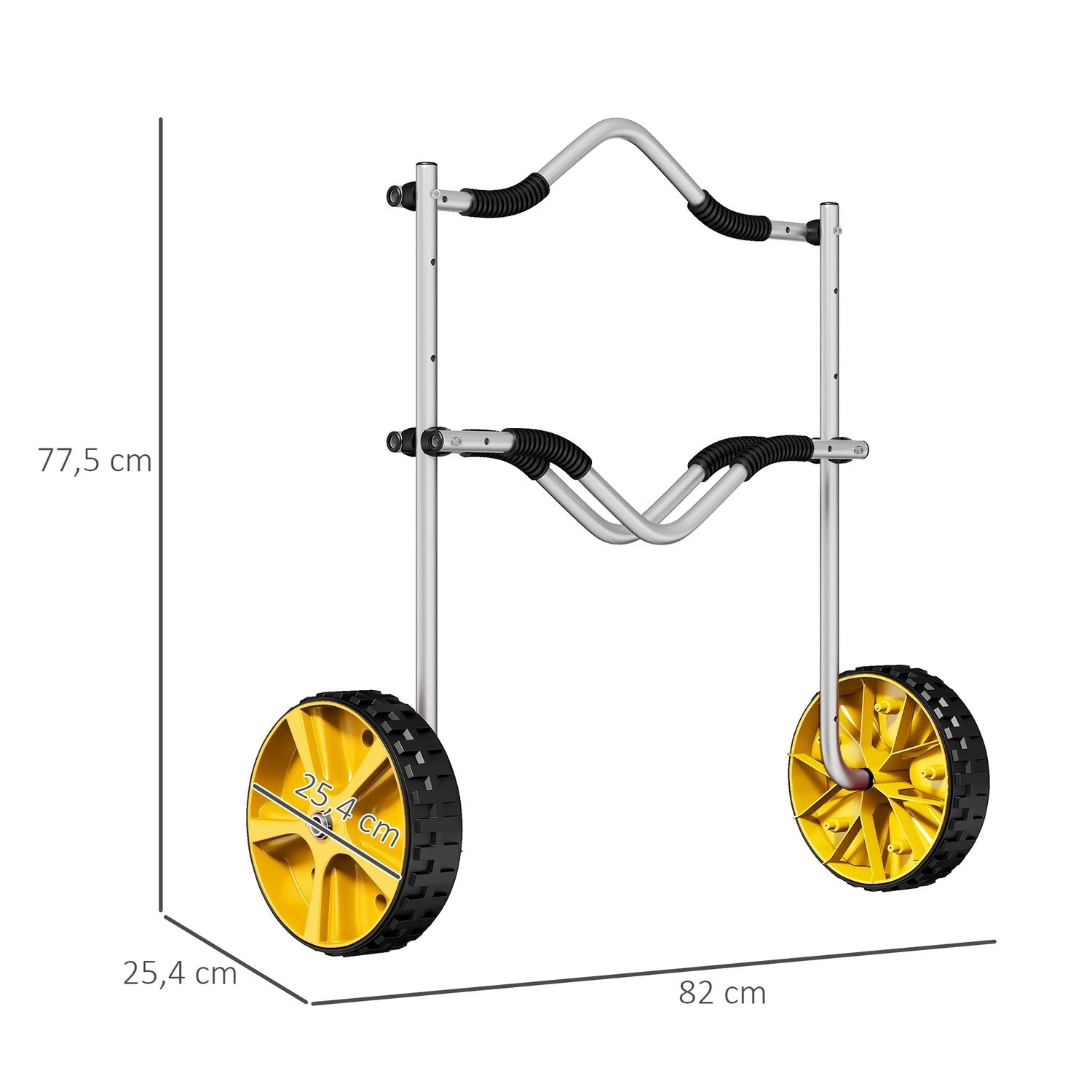 Kajaktrailer, Justerbar kanotrailer, Bådanhænger, Surftrailer, Bådtrailer med stropper til kano, surfbræt, paddleboards, aluminium, gul