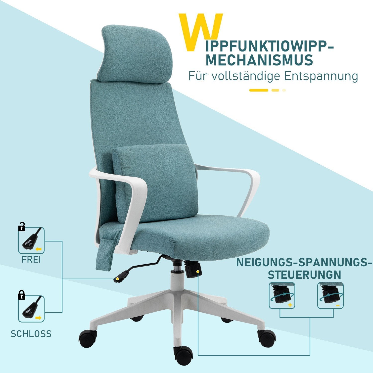 Ergonomisk Executive Chair Højdejusterbar, Massagefunktion, Gaming Chair, Nylon, Blå, 62X60X114-122Cm