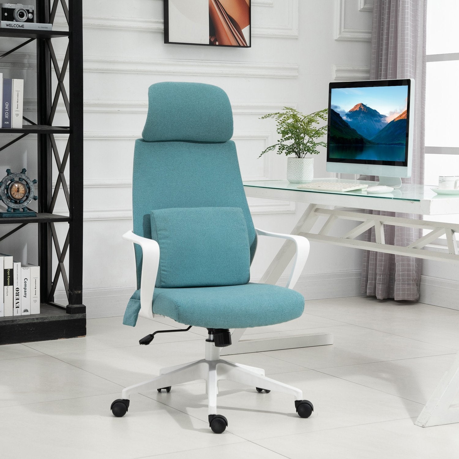 Ergonomisk Executive Chair Højdejusterbar, Massagefunktion, Gaming Chair, Nylon, Blå, 62X60X114-122Cm