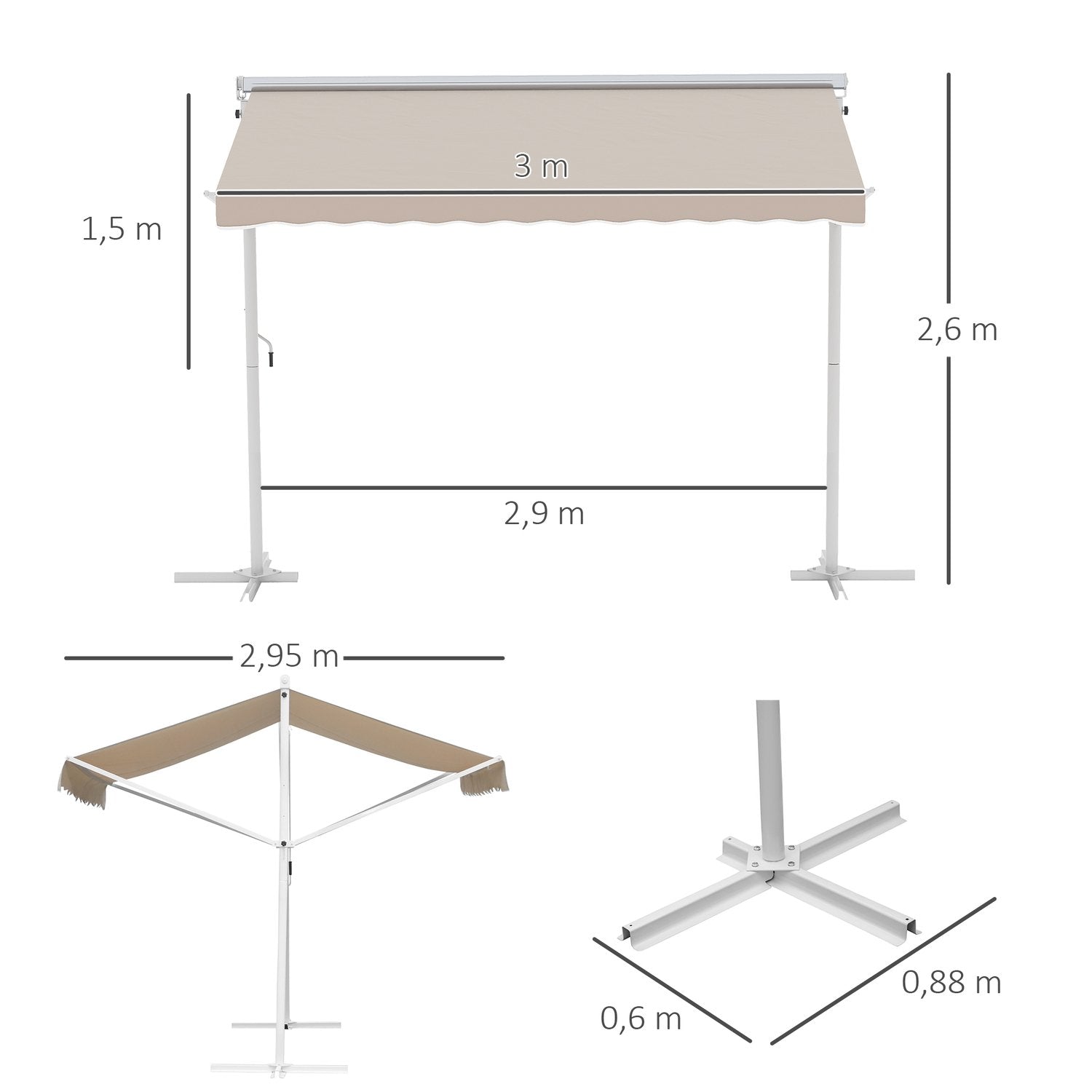 Stående Markis Trädgårdsmarkis Markis Med Vikarmsvev Uteplats Beige 3X3M