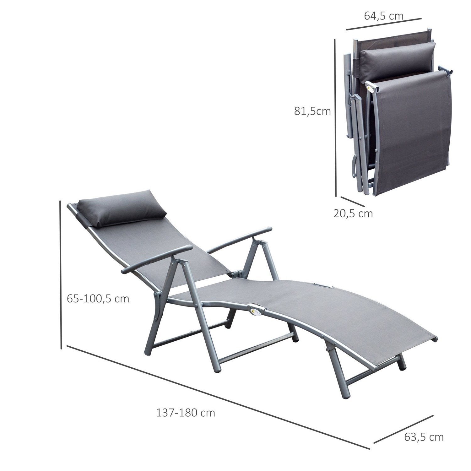 Havestol Liggestol Liggestol Sammenklappelig Justerbar Med Pude Havegrå Metal + Stof Grå 137 X 63,5 X 100,5 Cm