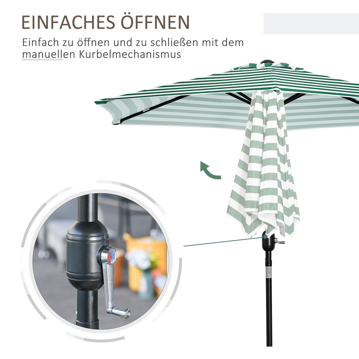 Parasol Have Paraply Terrasse Parasol Stel Stål Udendørs Grøn Strib Ø230 X 216 Cm