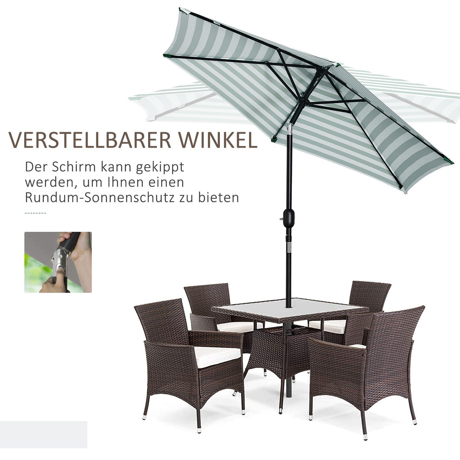 Parasol Have Paraply Terrasse Parasol Stel Stål Udendørs Grøn Strib Ø230 X 216 Cm