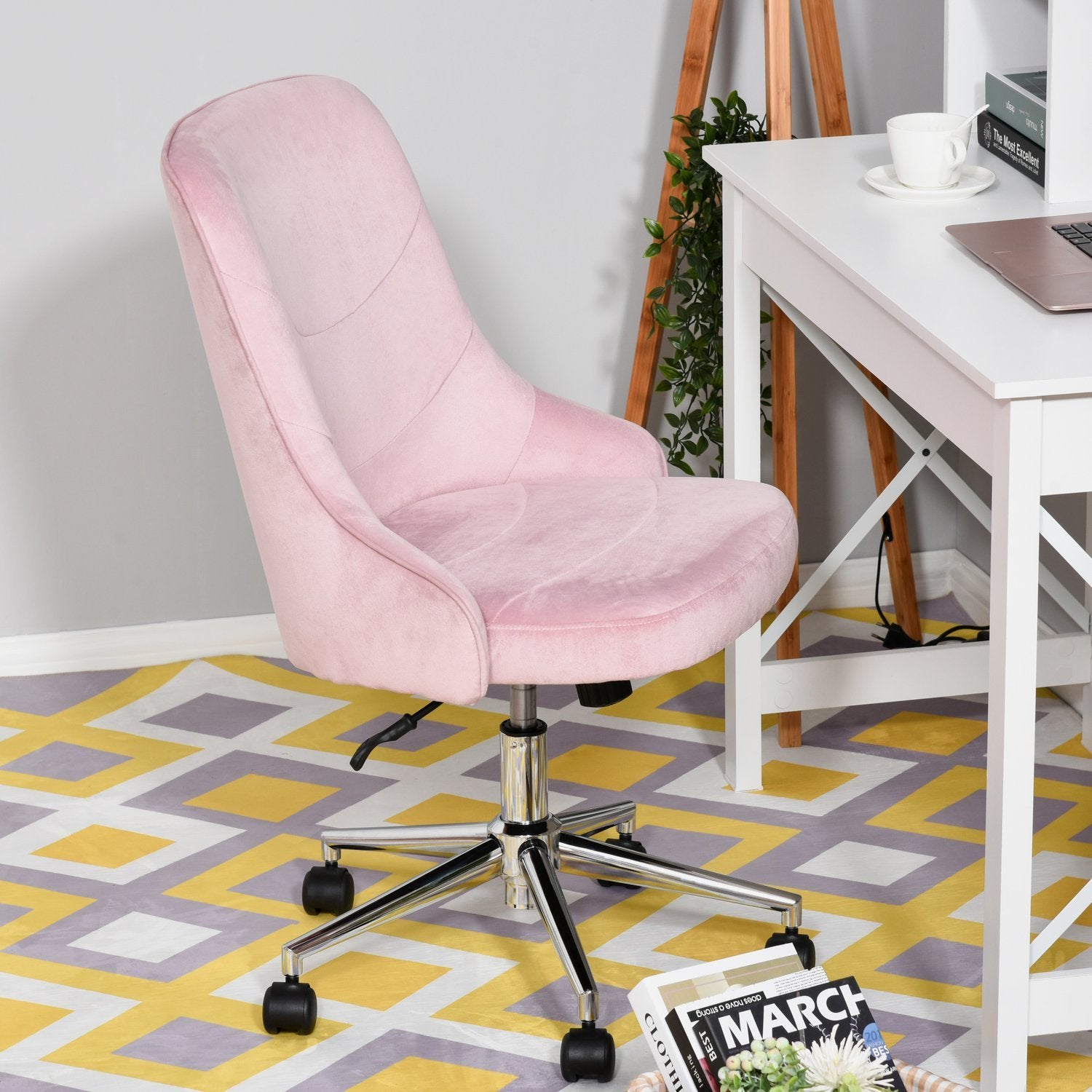 Kontorsstol Skrivbordsstol I Soho-Stil Med Rockerfunktion, Sammet, Rosa, 57X61X86-96Cm