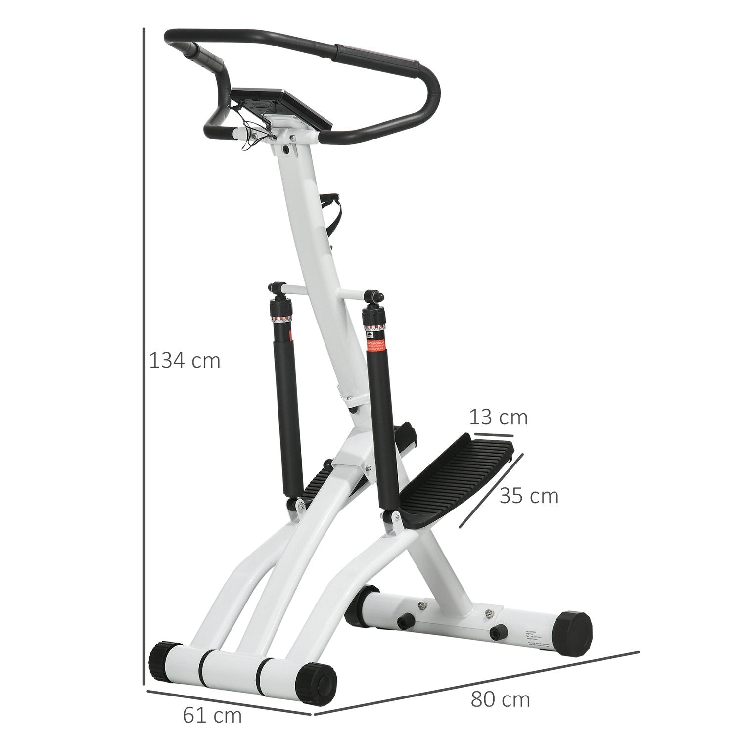 Stepper med håndtag, fitness-motionscykel med LCD-skærm, motionscykel med 12 modstandsniveauer Sort + Sølv 80 X 61 X 134 Cm