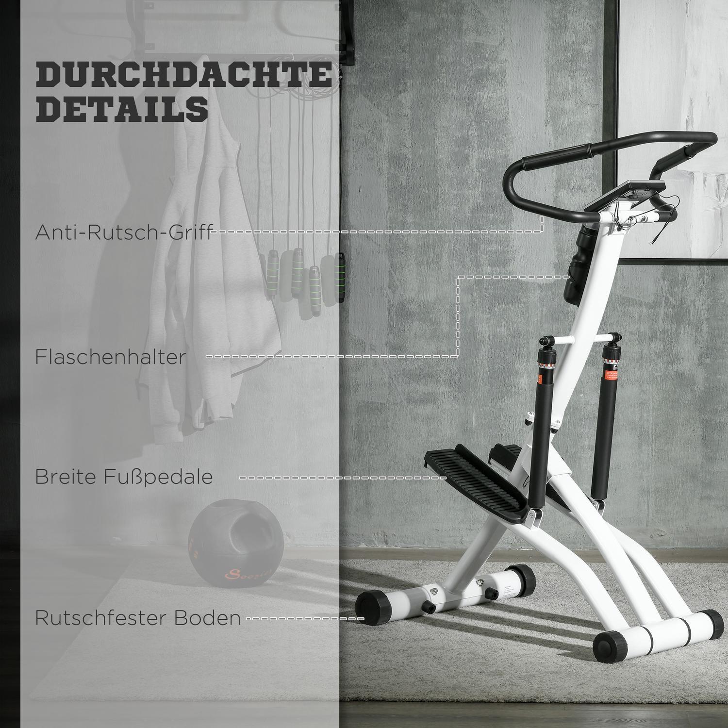 Stepper med håndtag, fitness-motionscykel med LCD-skærm, motionscykel med 12 modstandsniveauer Sort + Sølv 80 X 61 X 134 Cm