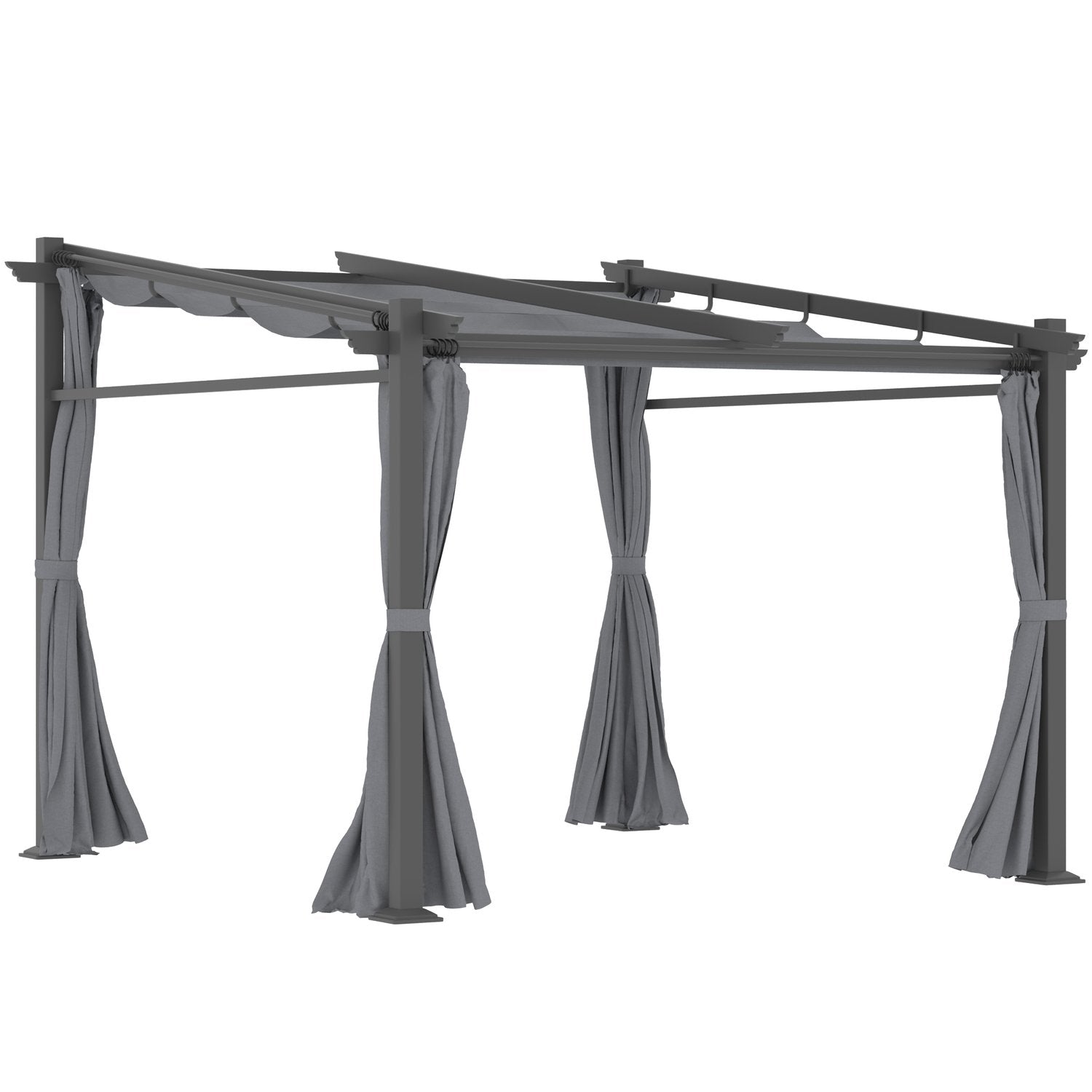 Pergola 2,97X2,95M Vattenavvisande Lusthus Med Solskydd Och Sidopaneler, Polyester, Mörkgrå