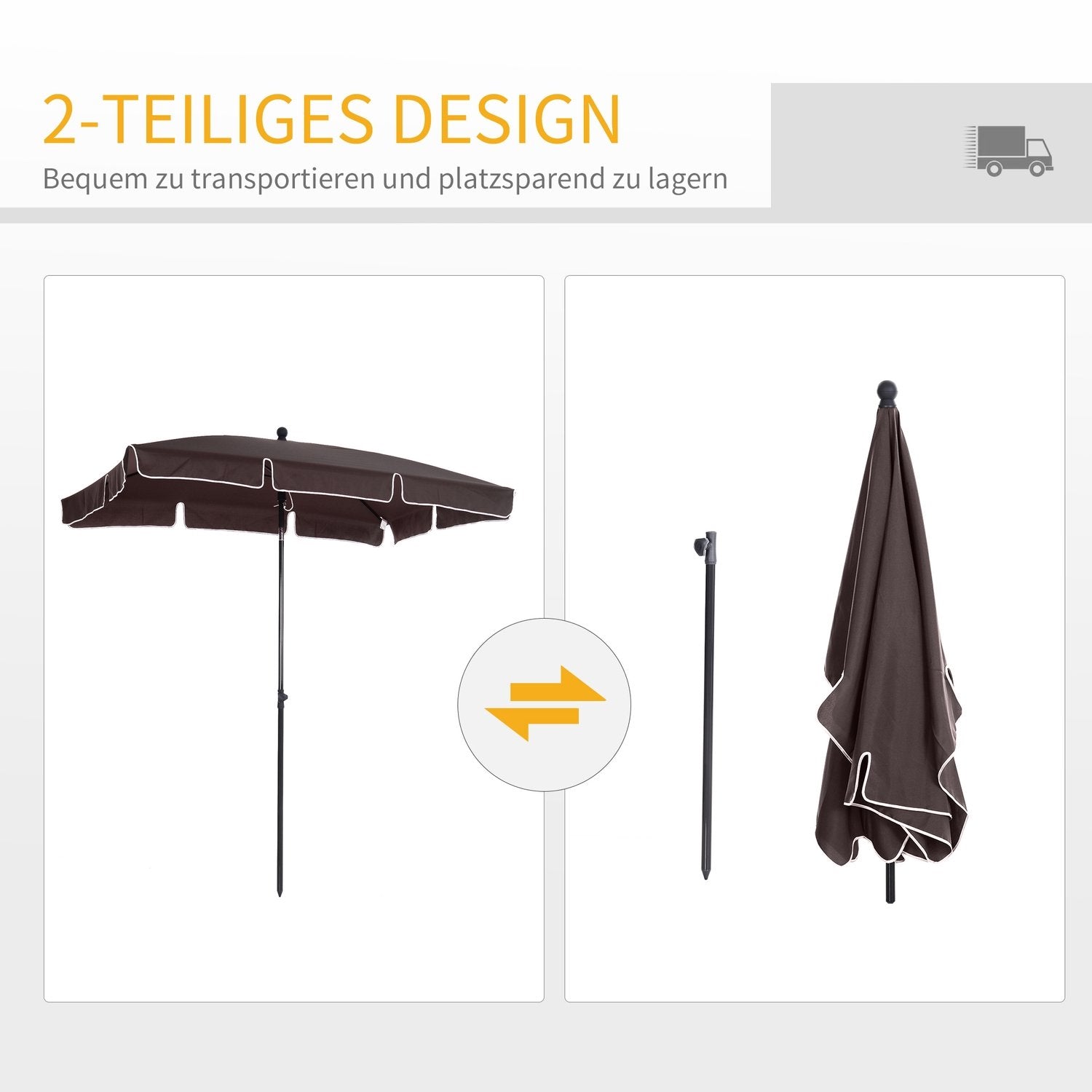 Parasol haveparaply foldebar med UV-beskyttelse, perfekt til stranden og balkonen, kaffe brun og sort