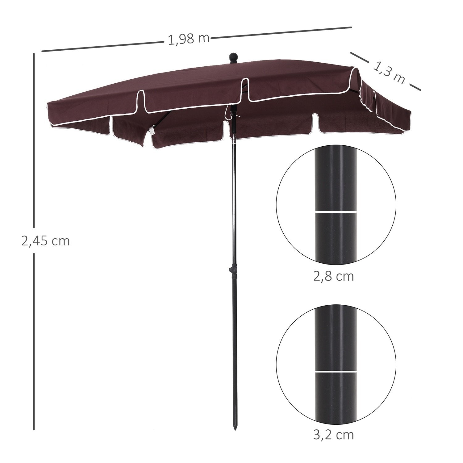 Parasol haveparaply foldebar med UV-beskyttelse, perfekt til stranden og balkonen, kaffe brun og sort